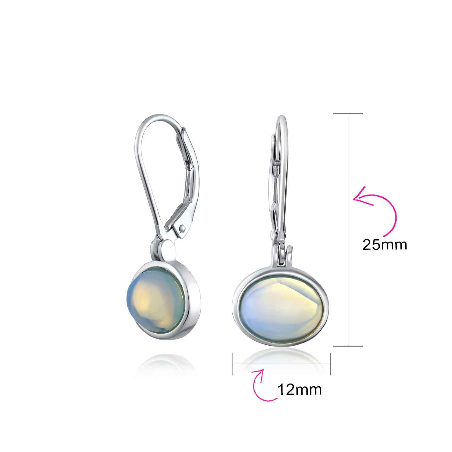 Simple Bezel Set Dangle Earrings with Amber Jade Moonstone Onyx Gemstones - Image 15