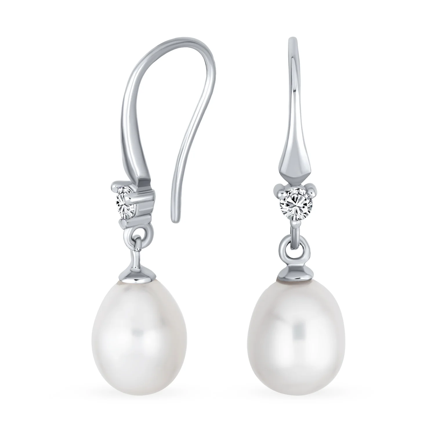 Simple White Pear Freshwater Pearl Teardrop Dangle Earrings Sterling Silver