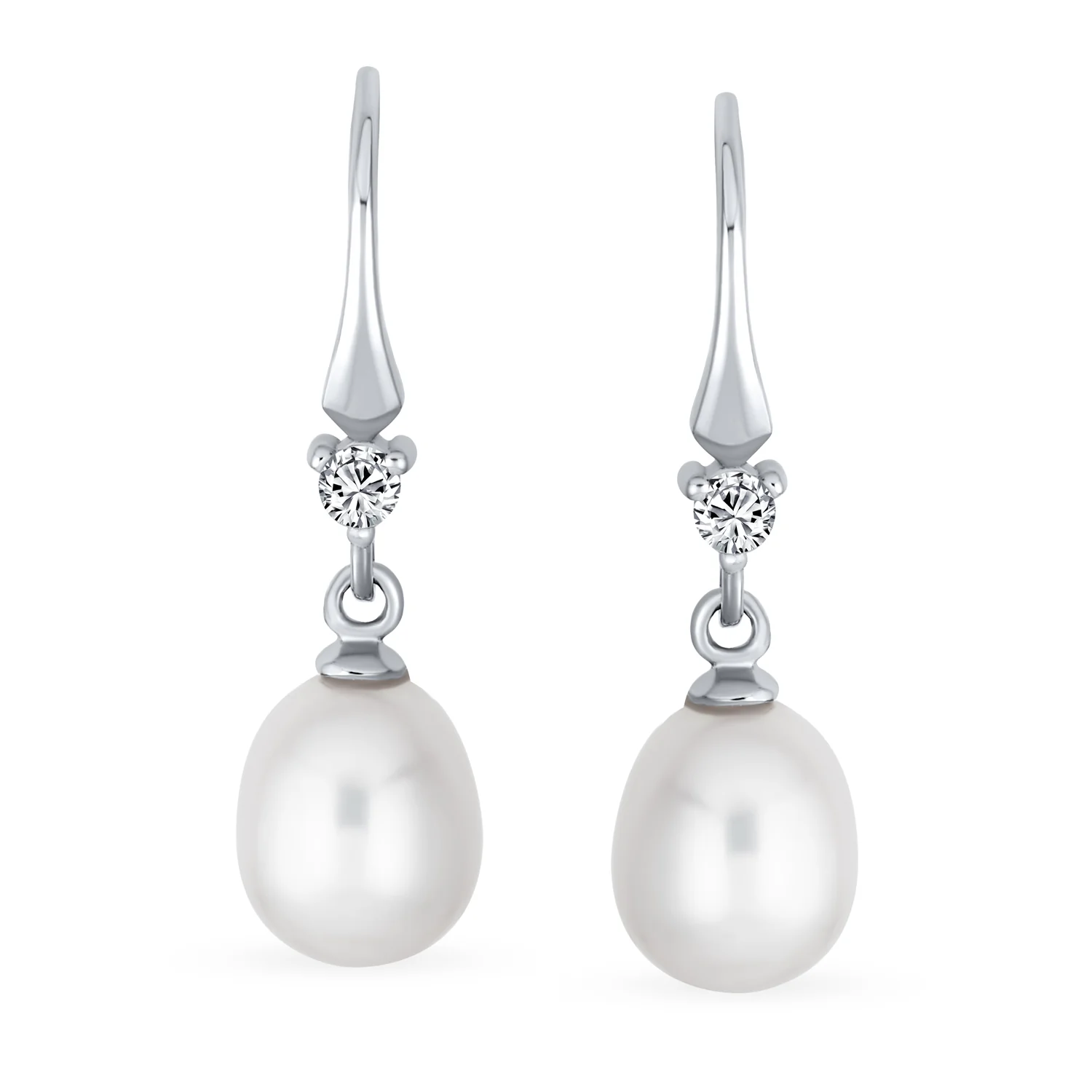 Simple White Pear Freshwater Pearl Teardrop Dangle Earrings Sterling Silver - Image 2