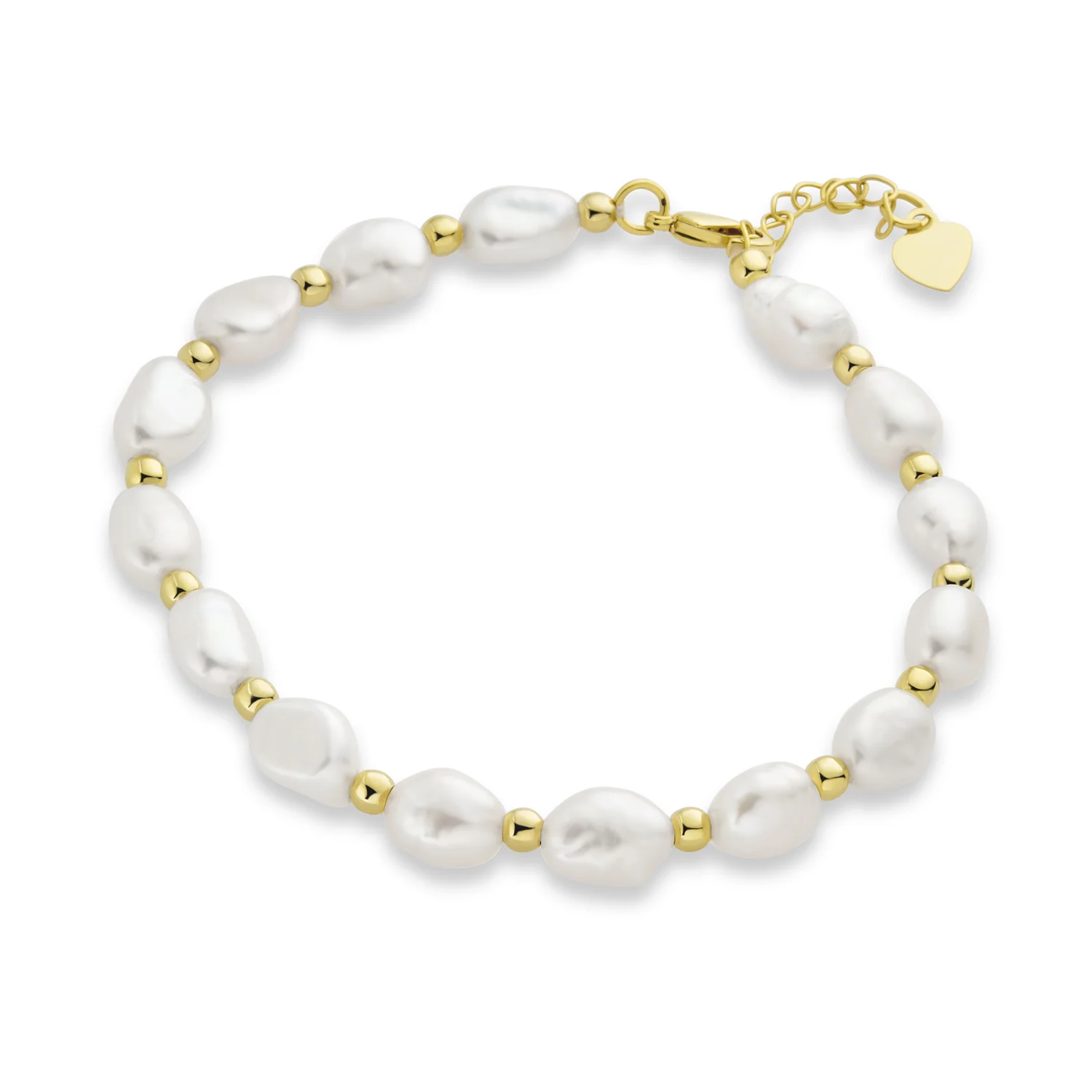 Simple White Freshwater Cultured Baroque Pearl Strand Bracelet Gold Plated