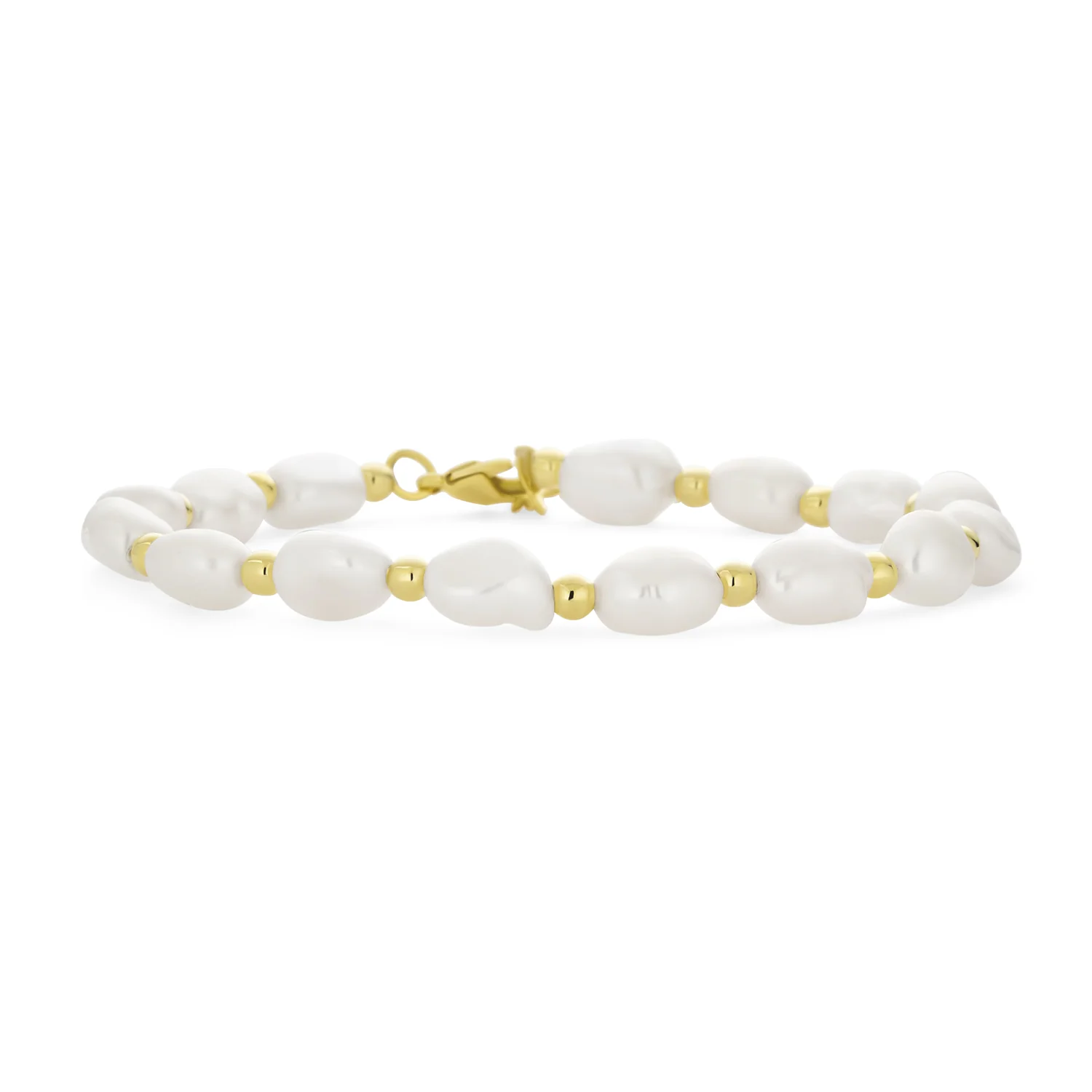 Simple White Freshwater Cultured Baroque Pearl Strand Bracelet Gold Plated - Image 2