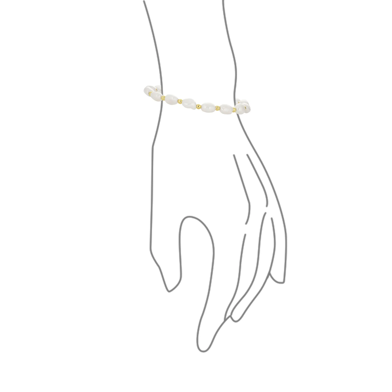 Simple White Freshwater Cultured Baroque Pearl Strand Bracelet Gold Plated - Image 3