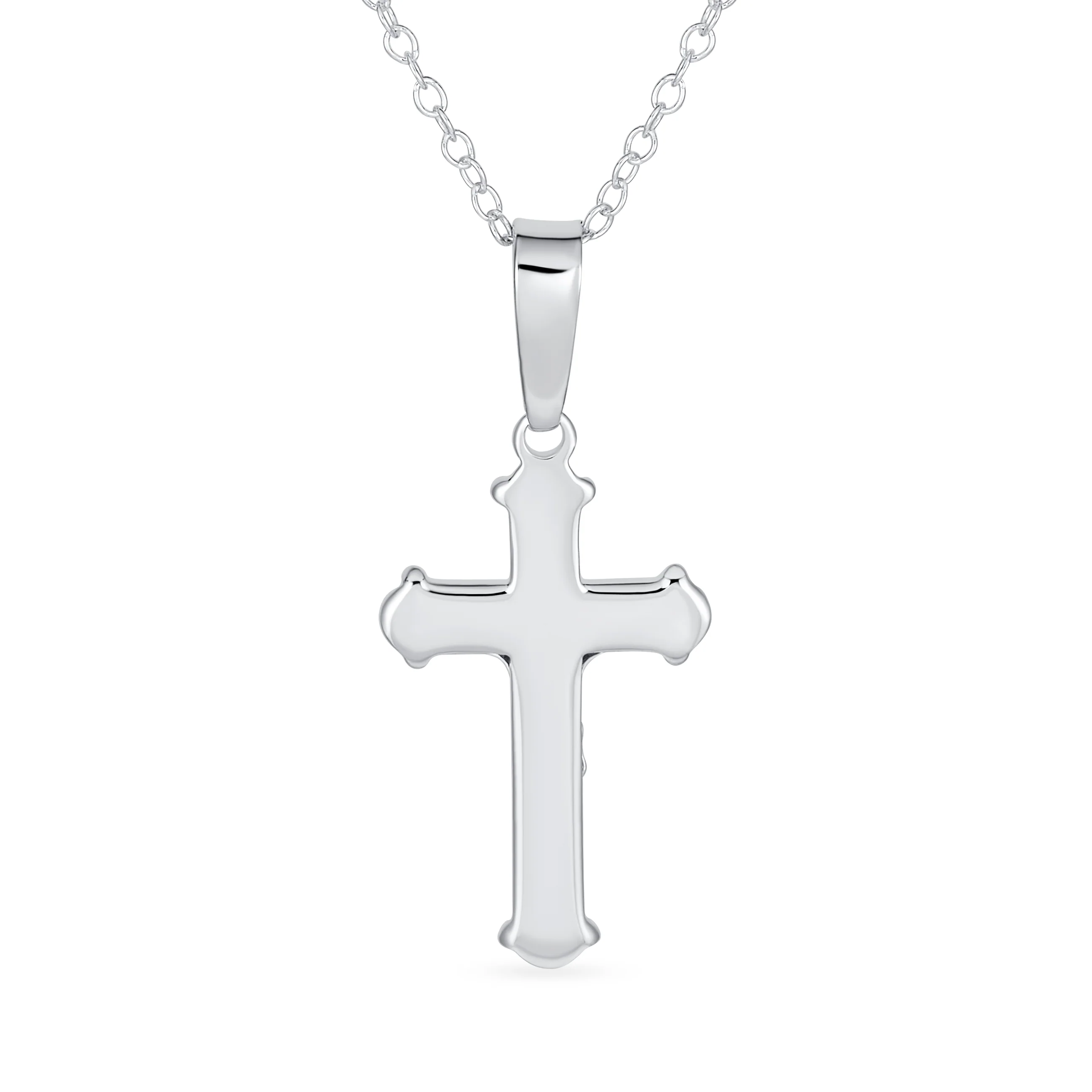 Simple Christian Catholic Pendant Necklace Jesus Crucifix Cross Silver Chain - Image 2