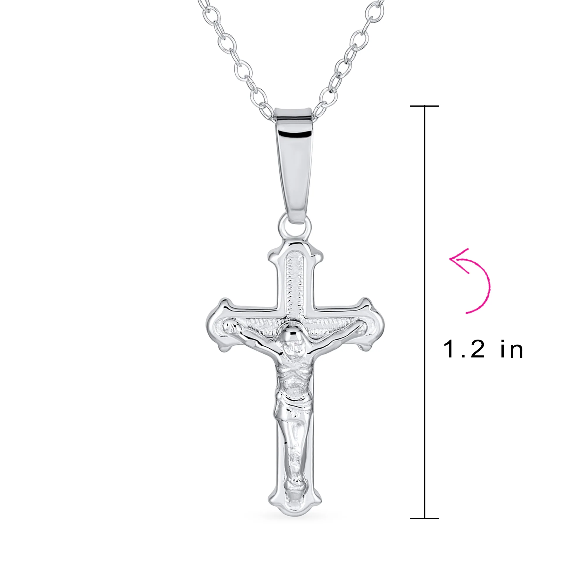 Simple Christian Catholic Pendant Necklace Jesus Crucifix Cross Silver Chain - Image 4