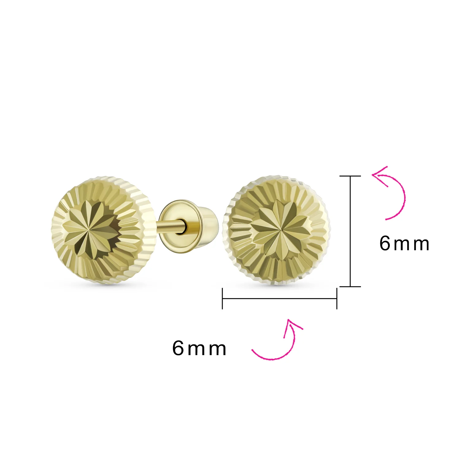 Tiny 10K Yellow Gold Half Dome Sparkling Star Design Brust Ball Stud Earrings 6MM - Image 4