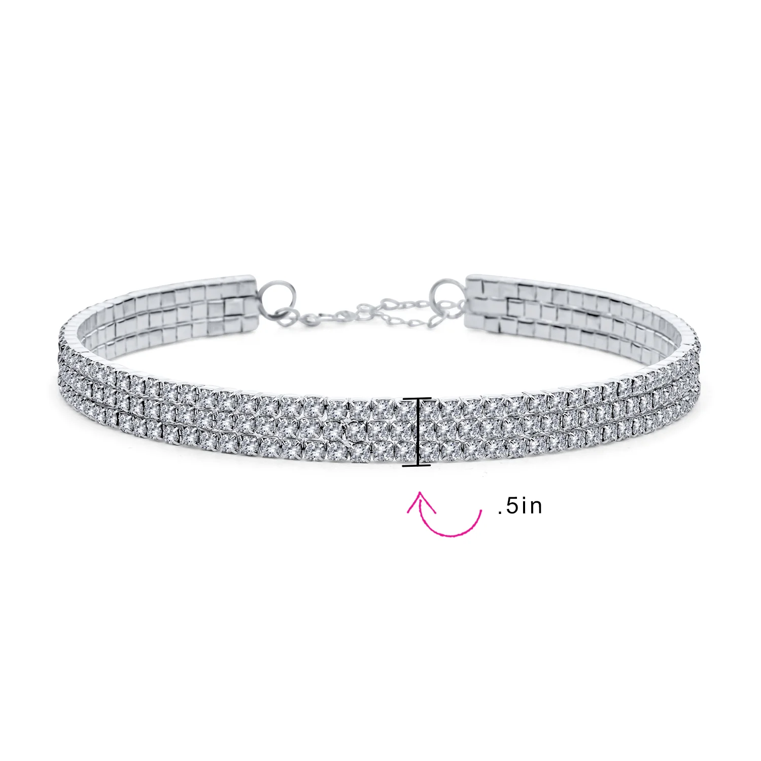 Simple Classic Sparkly 3 Row Rhinestone Bridal Necklace for Weddings and Proms - Image 3