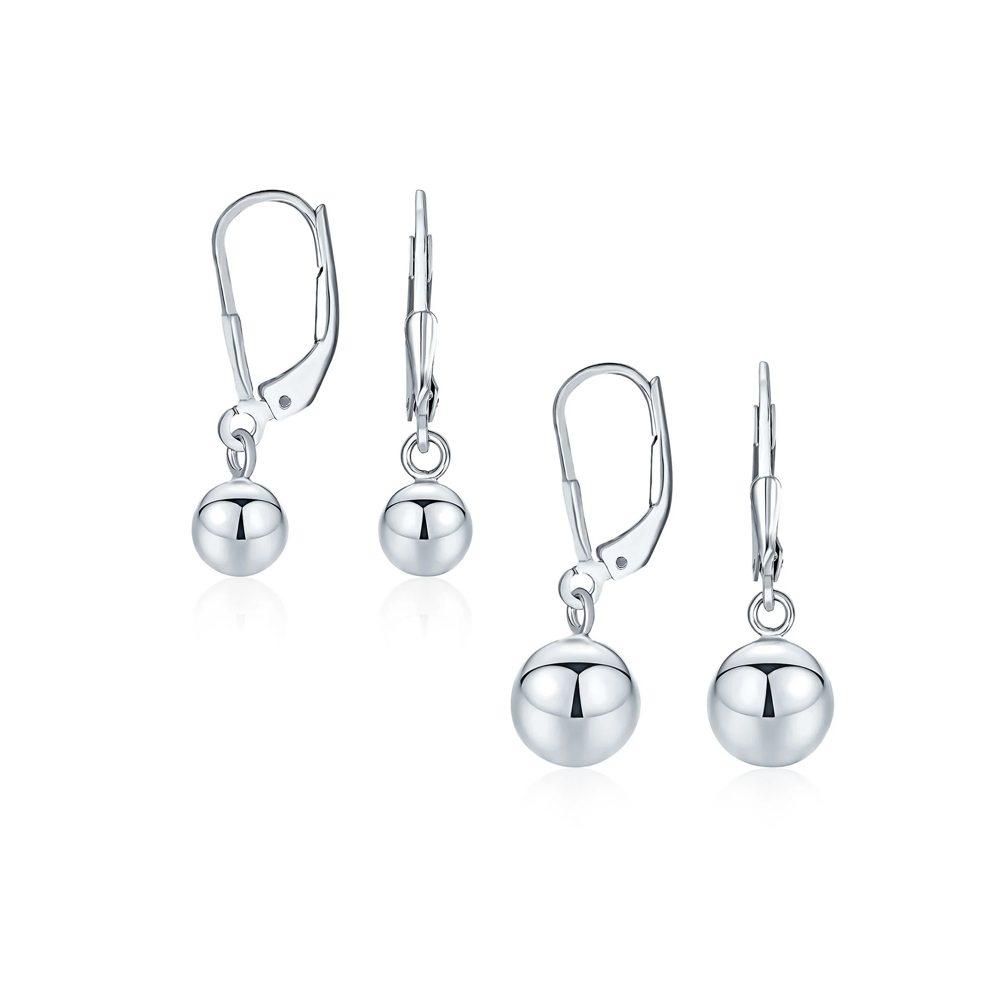 Set of 2 Round Dangle Drop Ball Earrings 6MM 8MM Leverback