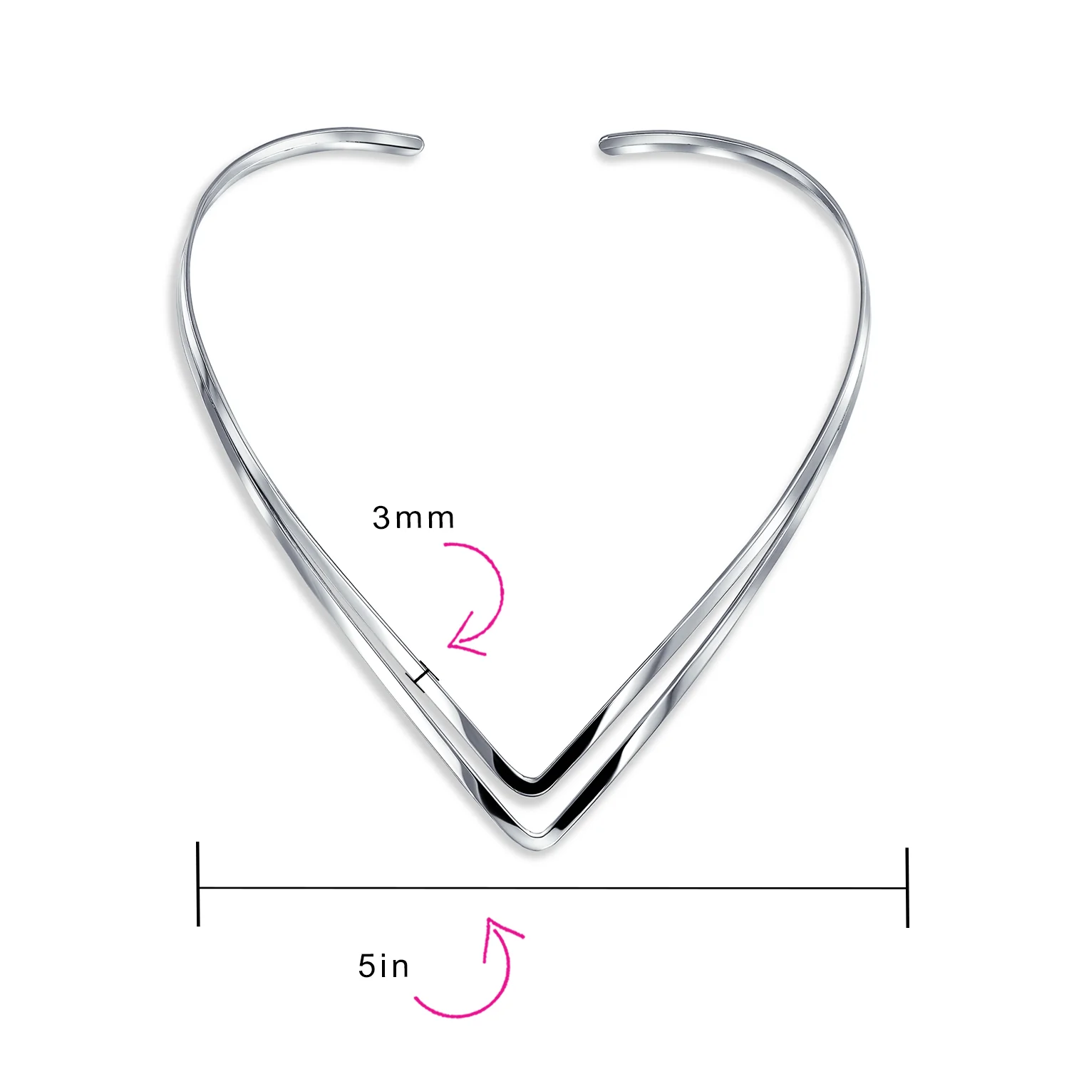 Simple Double V Shape Choker Necklace Statement Collar - Image 3