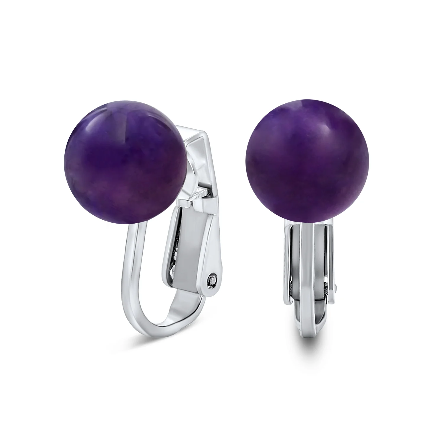 Simple Gemstone Round Bead Clip-On Earrings Non-Piercing Sterling Silver 8MM - Image 3