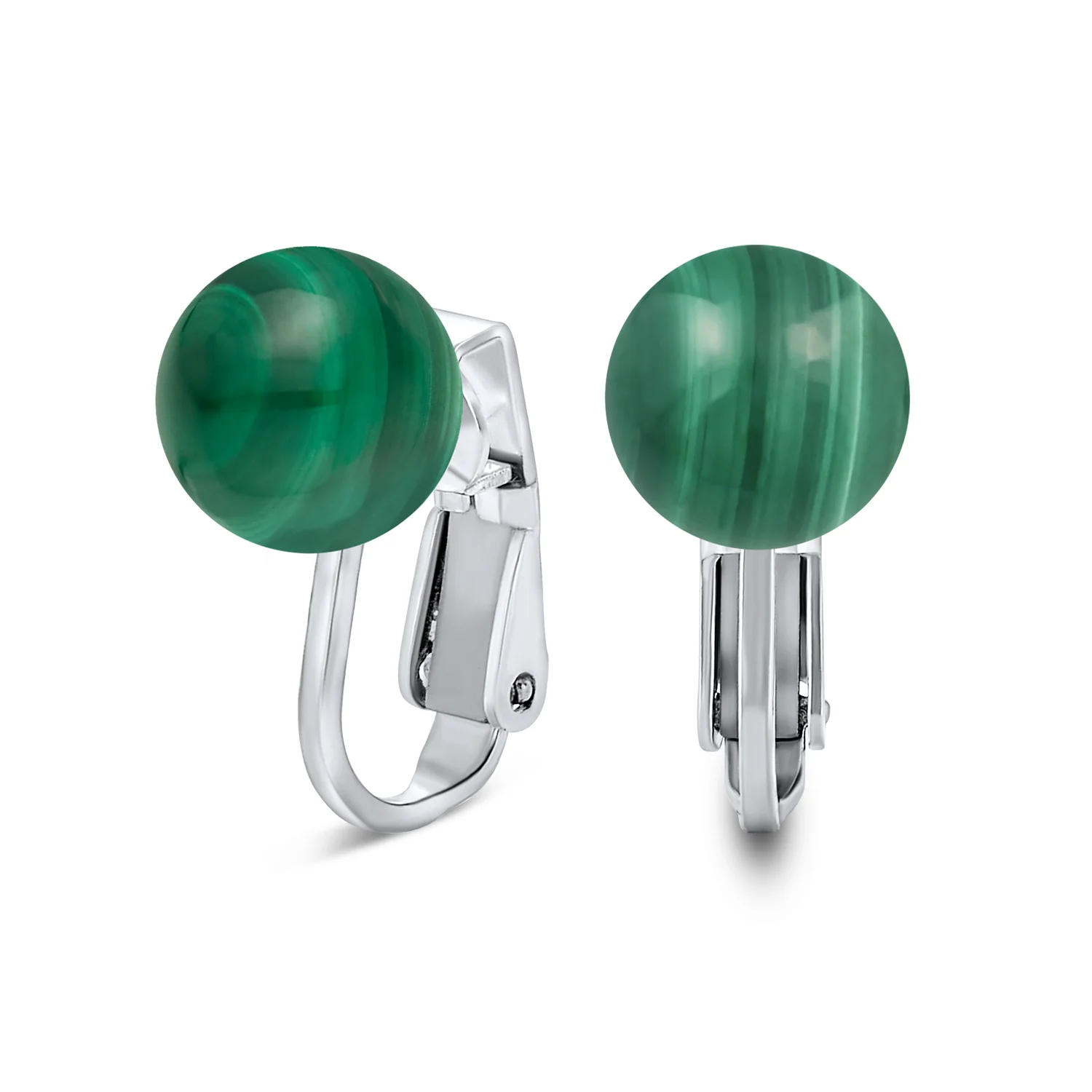 Simple Gemstone Round Bead Clip-On Earrings Non-Piercing Sterling Silver 8MM - Image 4