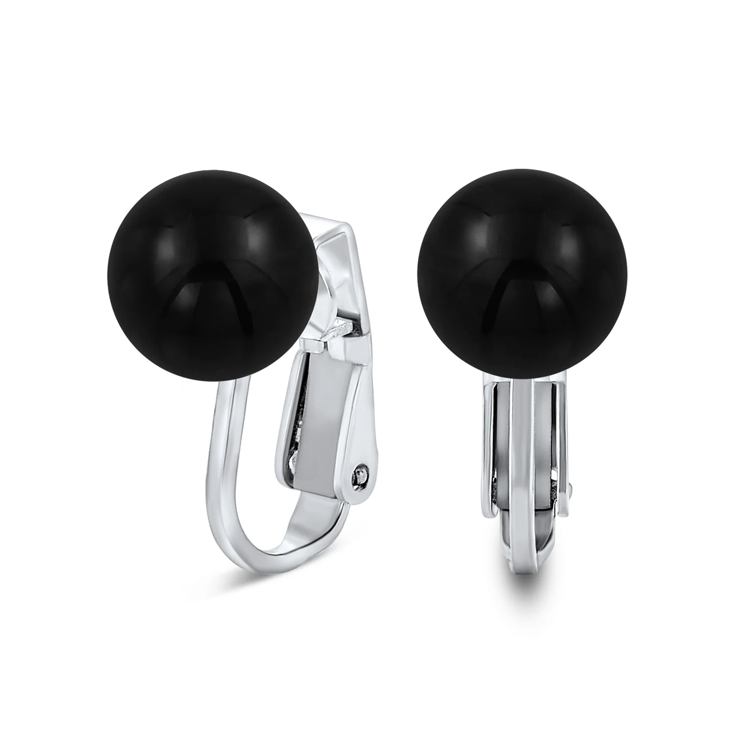 Simple Gemstone Round Bead Clip-On Earrings Non-Piercing Sterling Silver 8MM - Image 5