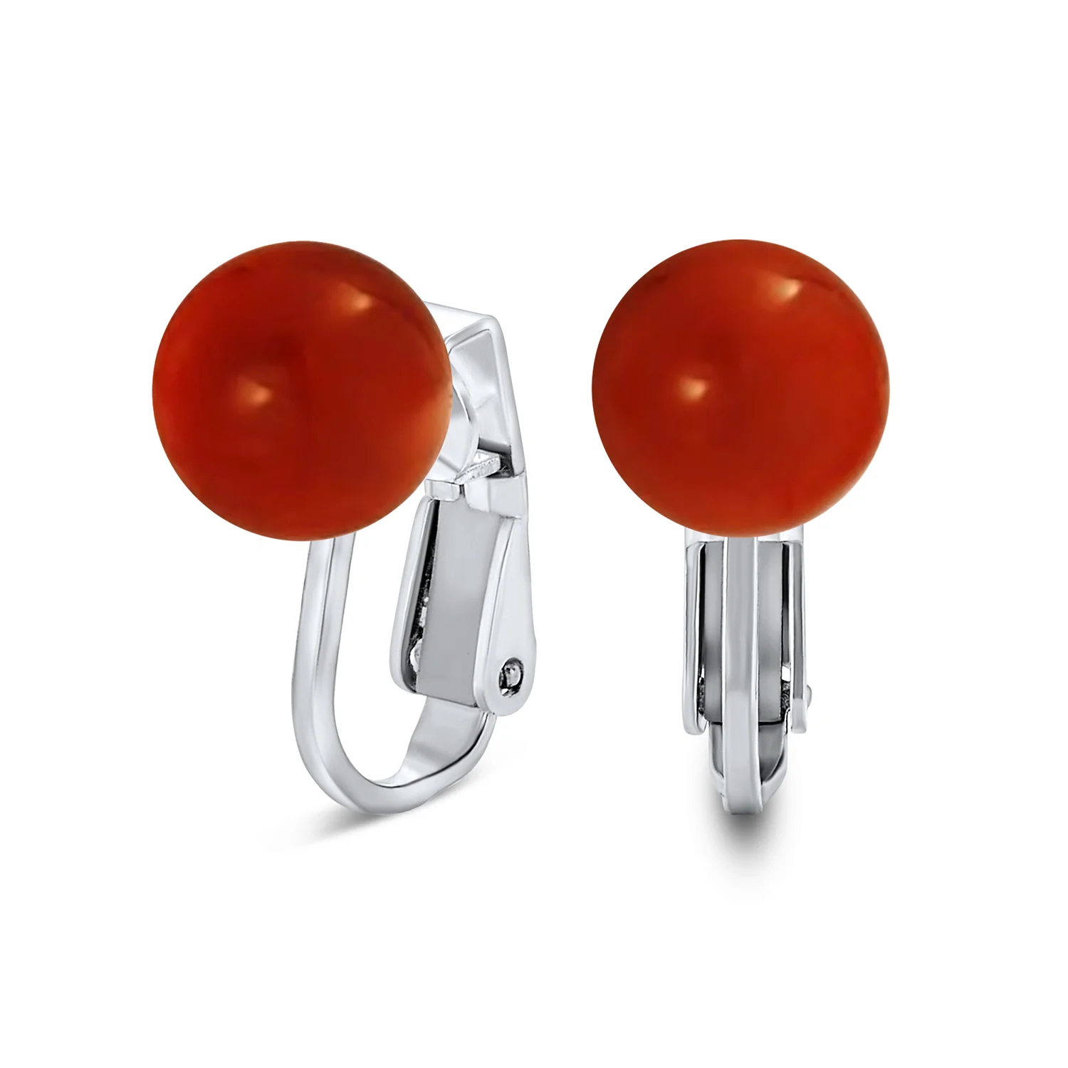 Simple Gemstone Round Bead Clip-On Earrings Non-Piercing Sterling Silver 8MM - Image 6