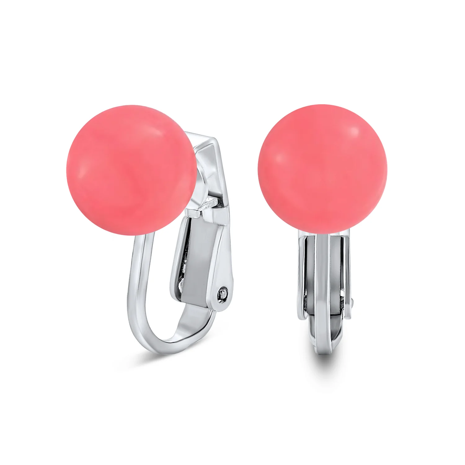 Simple Gemstone Round Bead Clip-On Earrings Non-Piercing Sterling Silver 8MM - Image 7