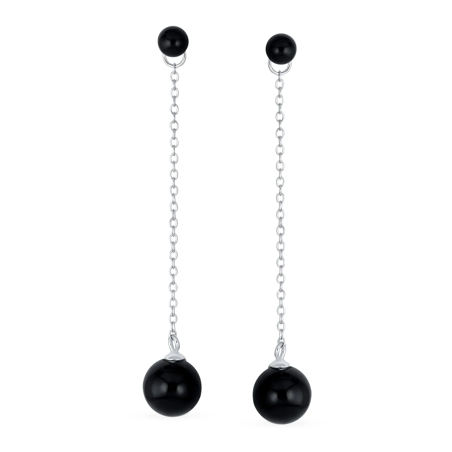 Simple Gemstone Dangle Earrings with Black Onyx or Green Jade in Sterling Silver - Image 3