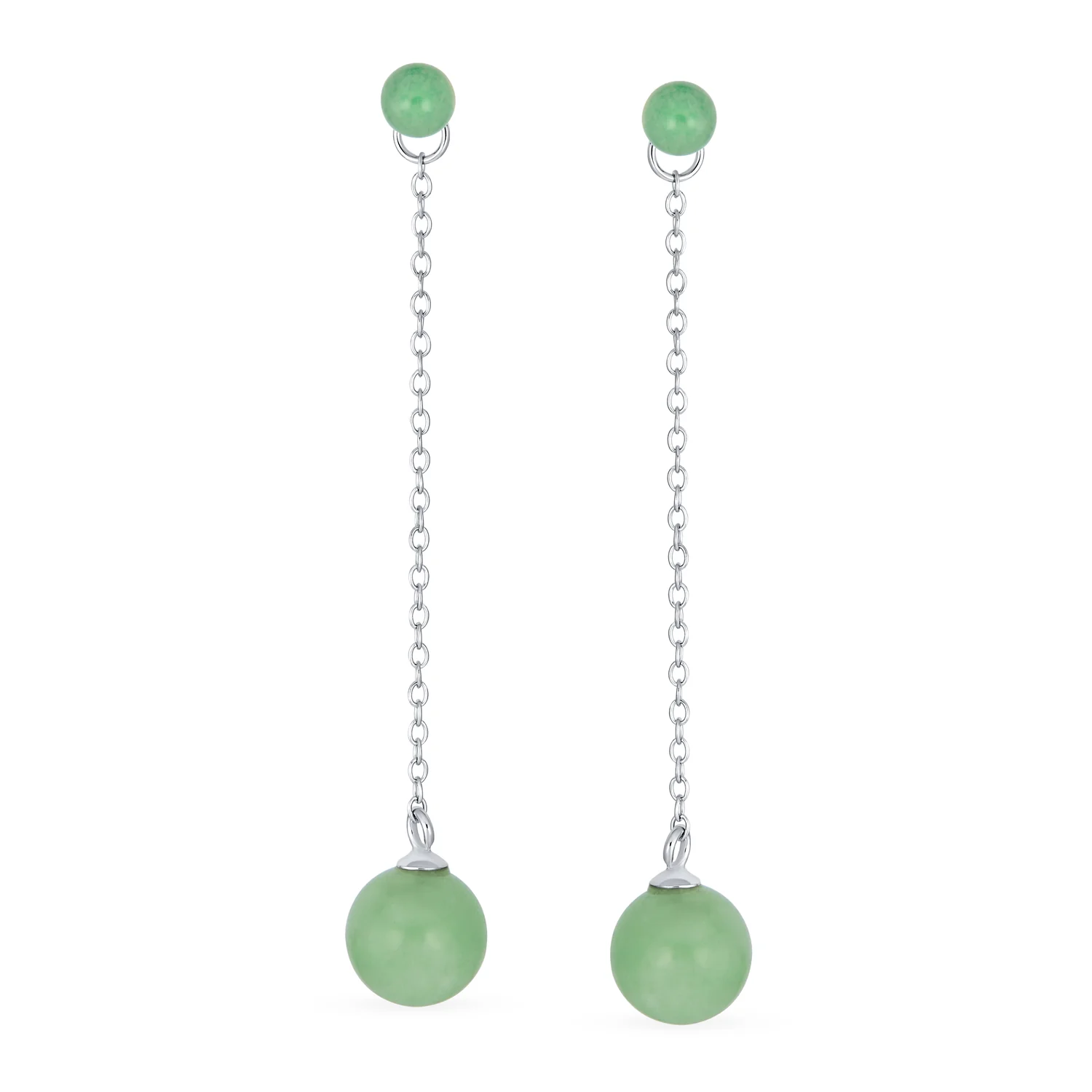 Simple Gemstone Dangle Earrings with Black Onyx or Green Jade in Sterling Silver - Image 4