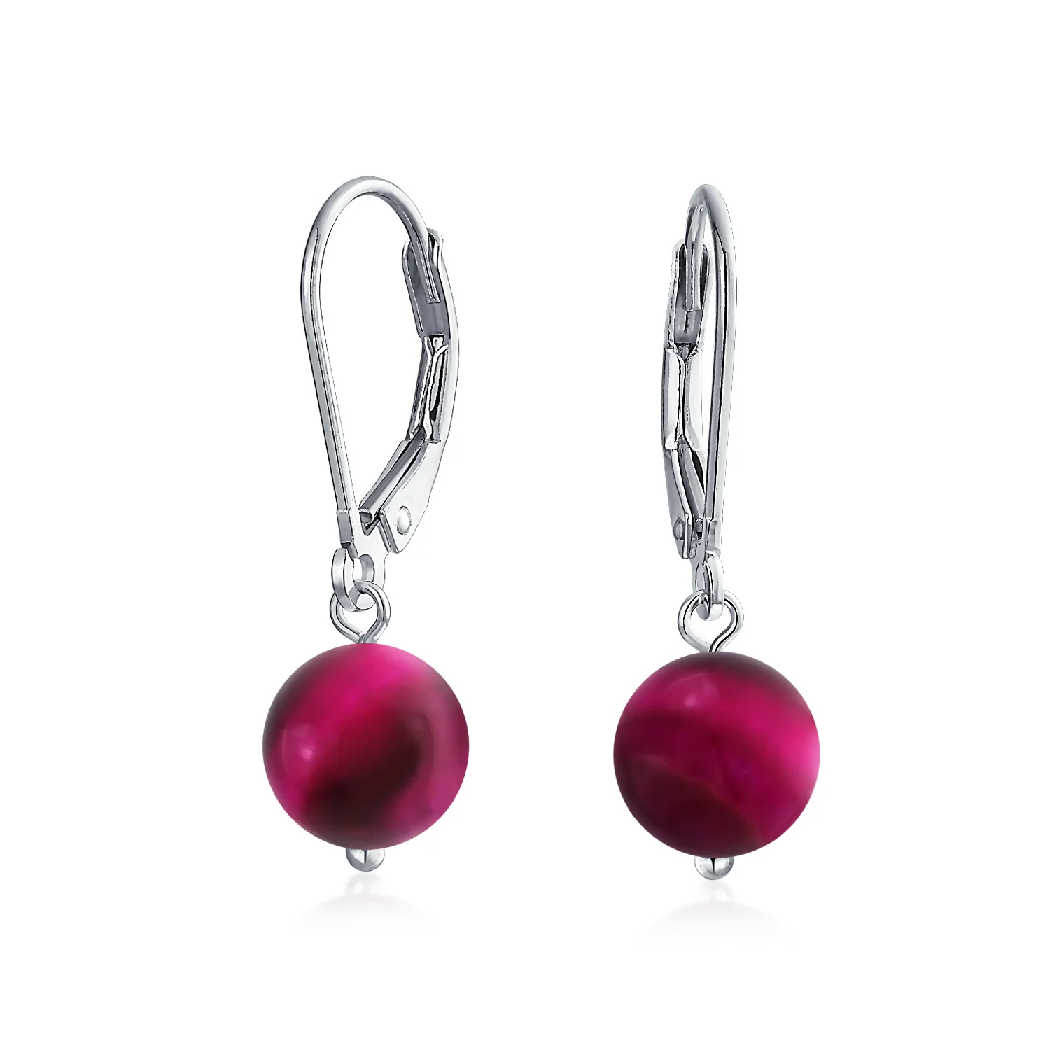 Simple Gemstone 8MM Drop Ball Earrings Secure Hinge Lever Back Sterling Silver - Image 10