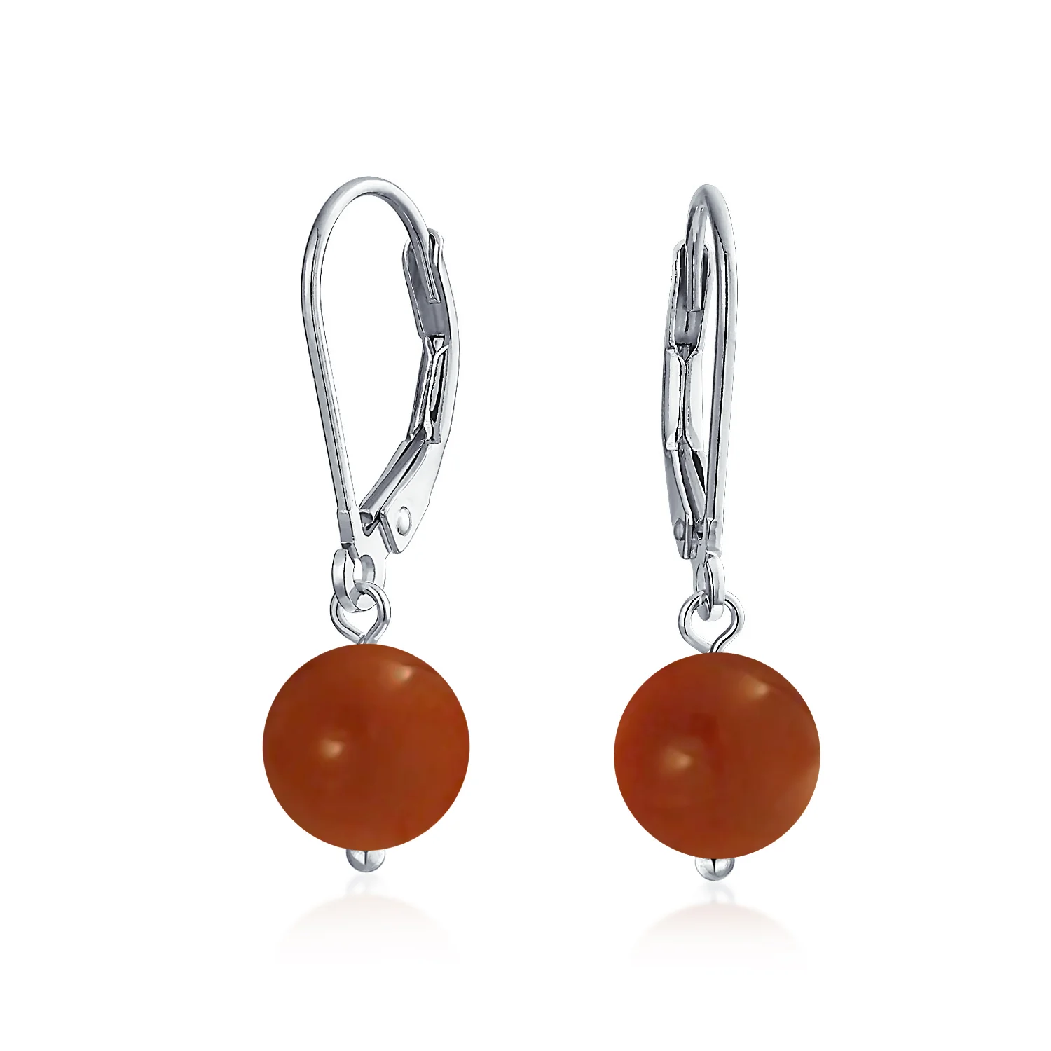 Simple Gemstone 8MM Drop Ball Earrings Secure Hinge Lever Back Sterling Silver - Image 11