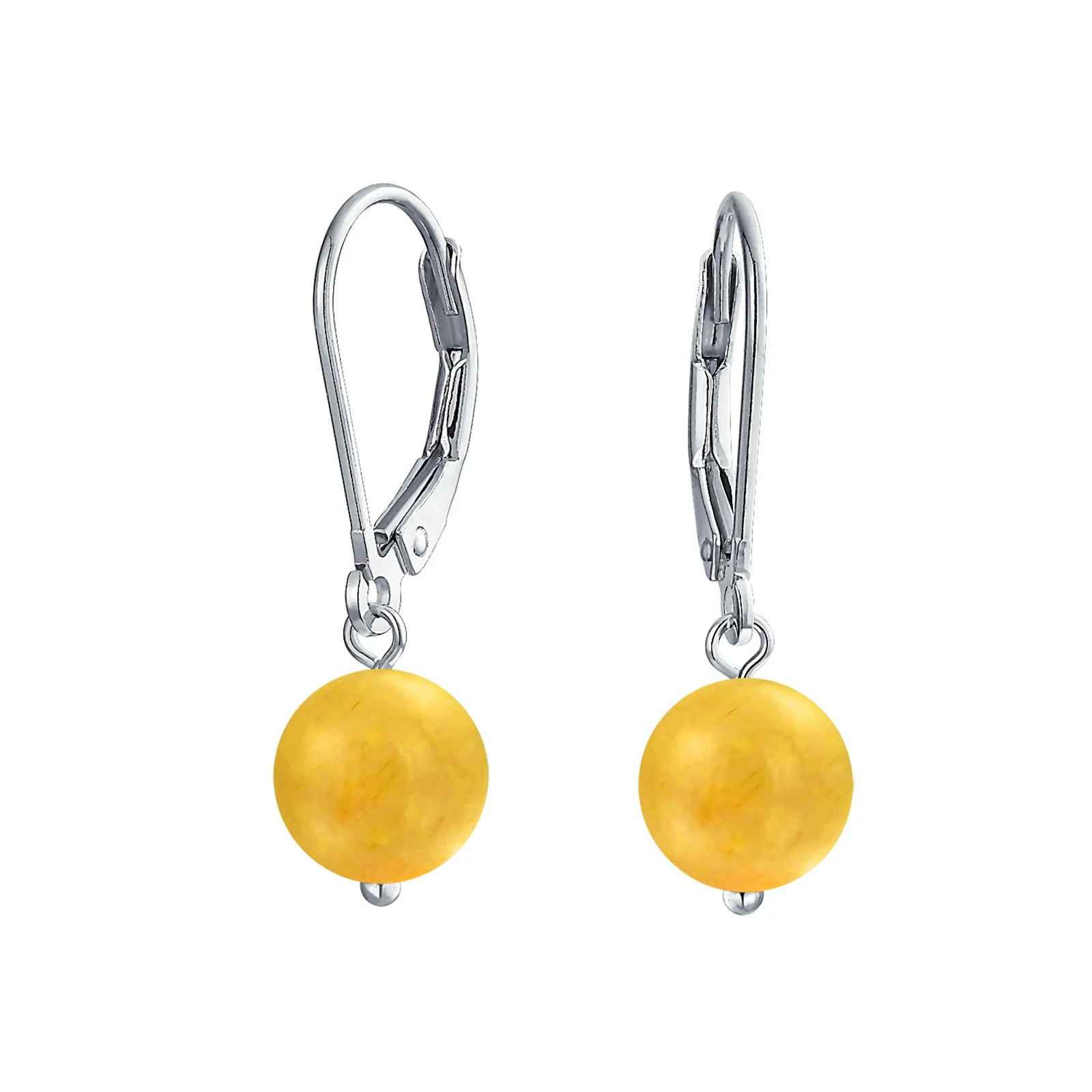 Simple Gemstone 8MM Drop Ball Earrings Secure Hinge Lever Back Sterling Silver - Image 12