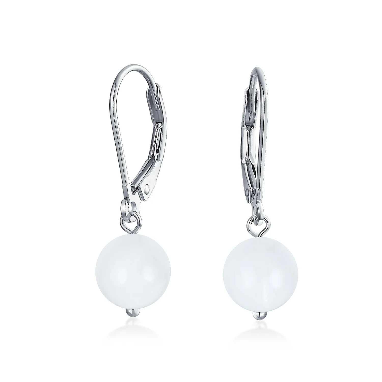 Simple Gemstone 8MM Drop Ball Earrings Secure Hinge Lever Back Sterling Silver - Image 13
