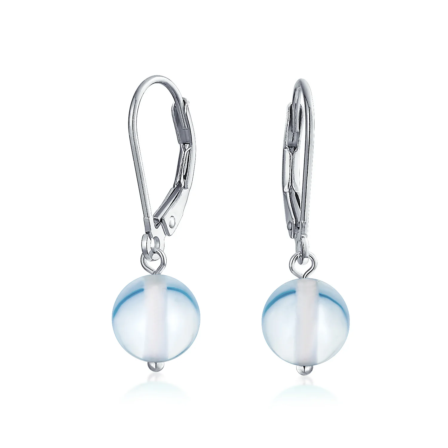 Simple Gemstone 8MM Drop Ball Earrings Secure Hinge Lever Back Sterling Silver - Image 16