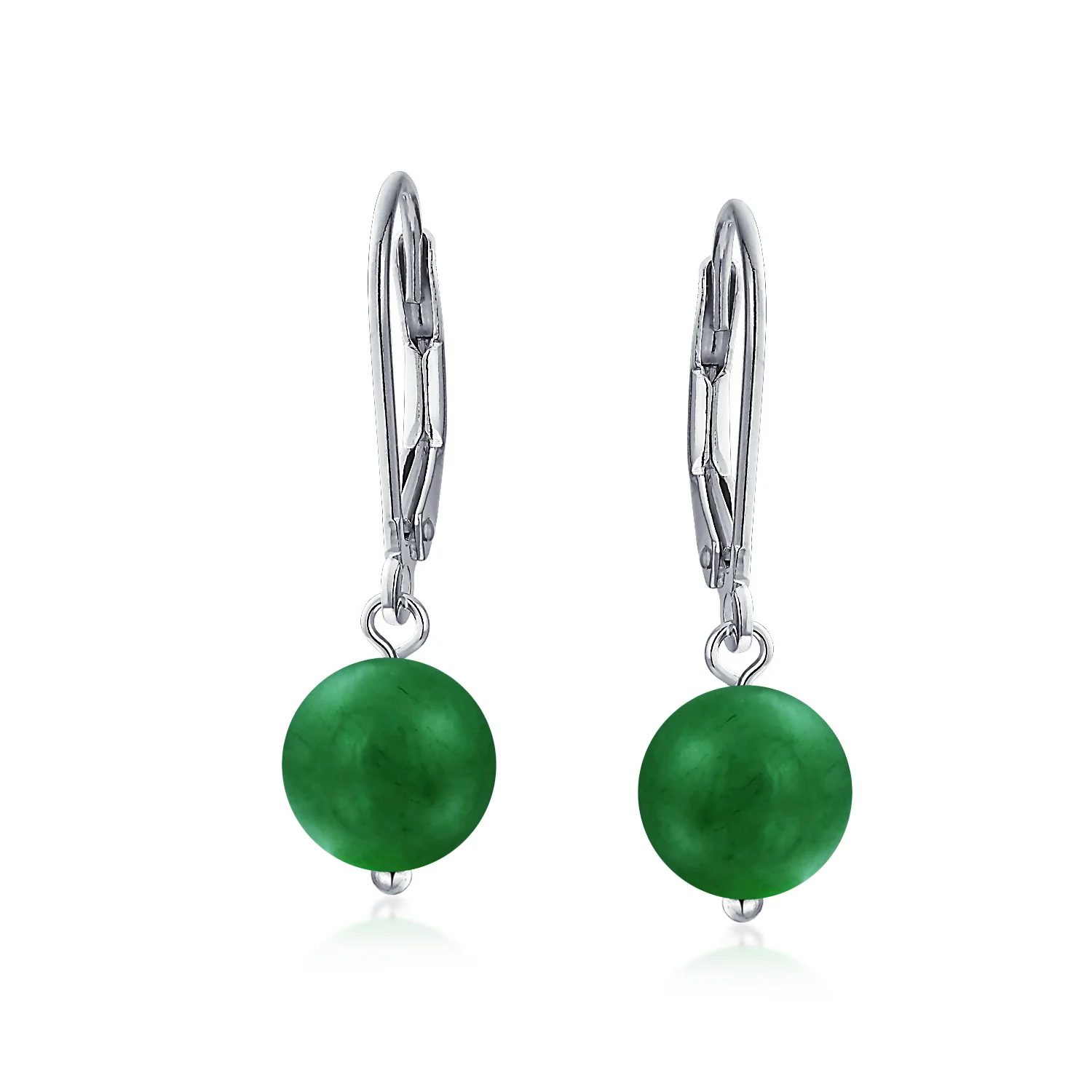 Simple Gemstone 8MM Drop Ball Earrings Secure Hinge Lever Back Sterling Silver - Image 18