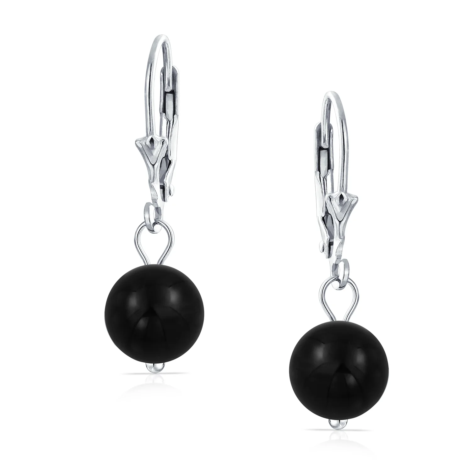 Simple Gemstone 8MM Drop Ball Earrings Secure Hinge Lever Back Sterling Silver - Image 19