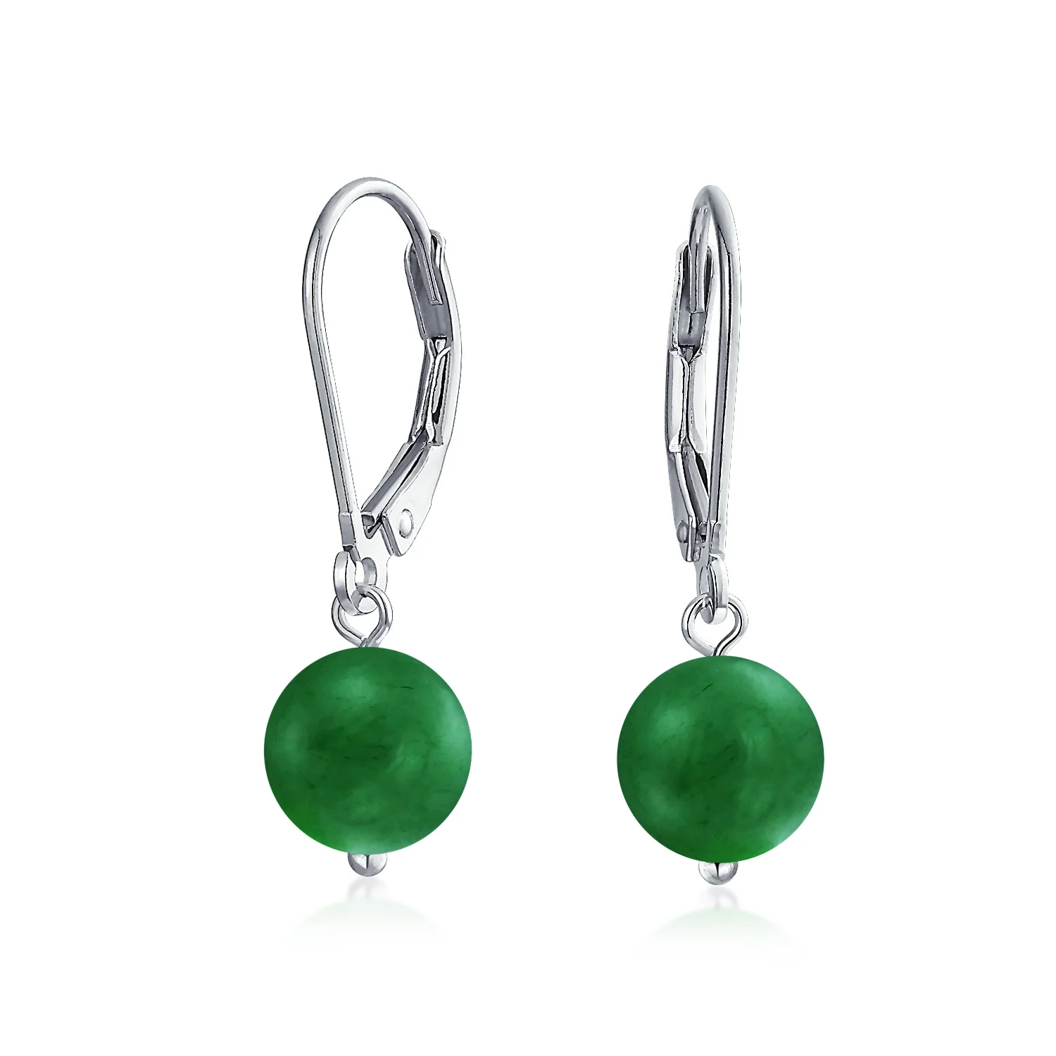 Simple Gemstone 8MM Drop Ball Earrings Secure Hinge Lever Back Sterling Silver - Image 2