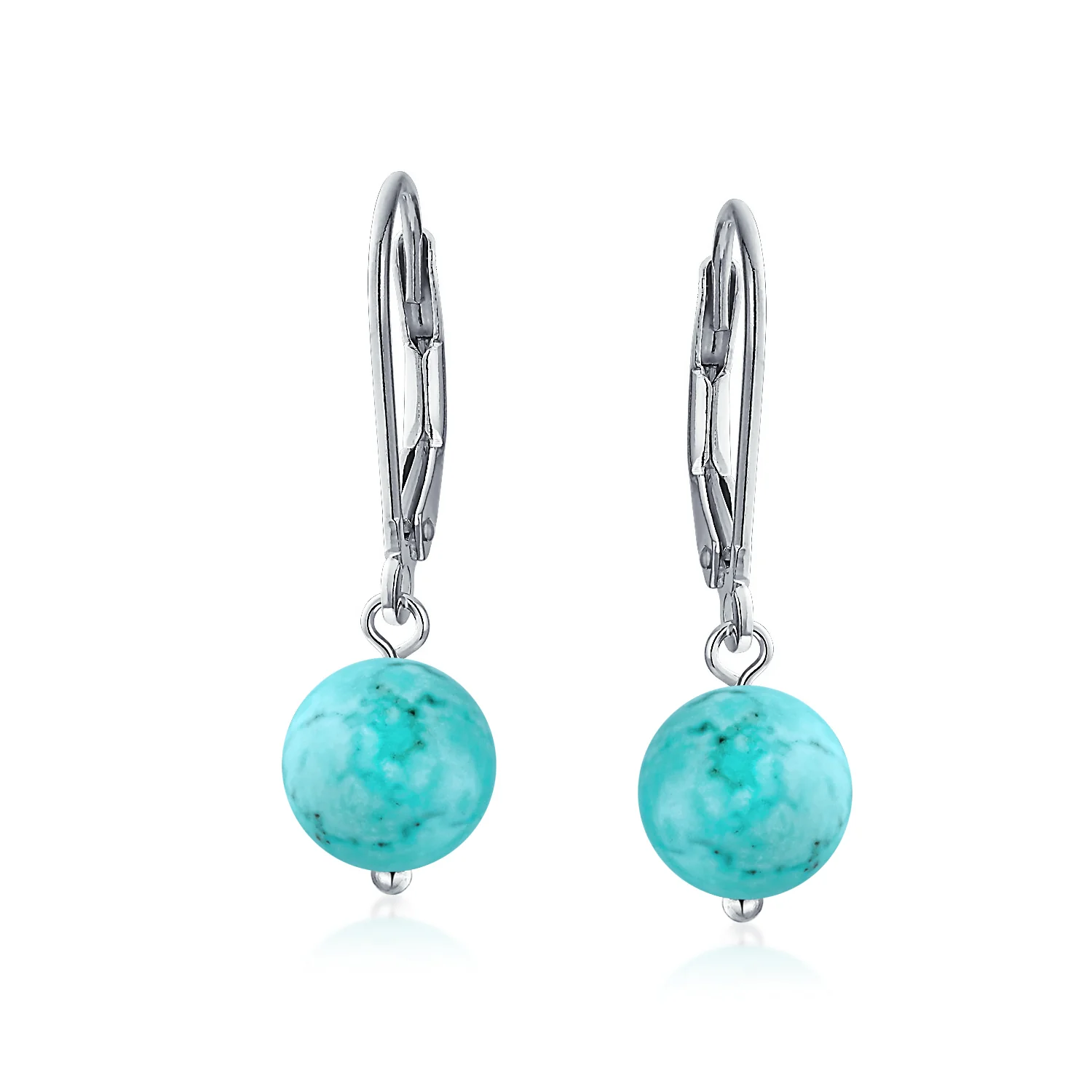 Simple Gemstone 8MM Drop Ball Earrings Secure Hinge Lever Back Sterling Silver - Image 20