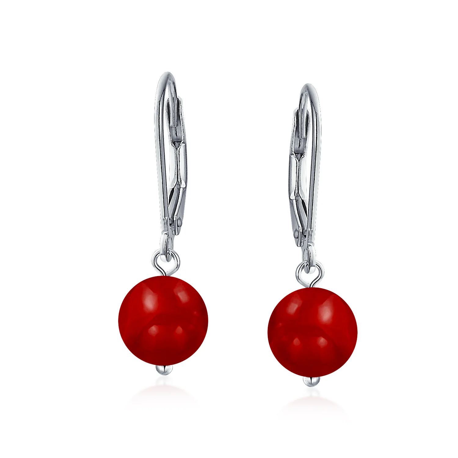 Simple Gemstone 8MM Drop Ball Earrings Secure Hinge Lever Back Sterling Silver - Image 22