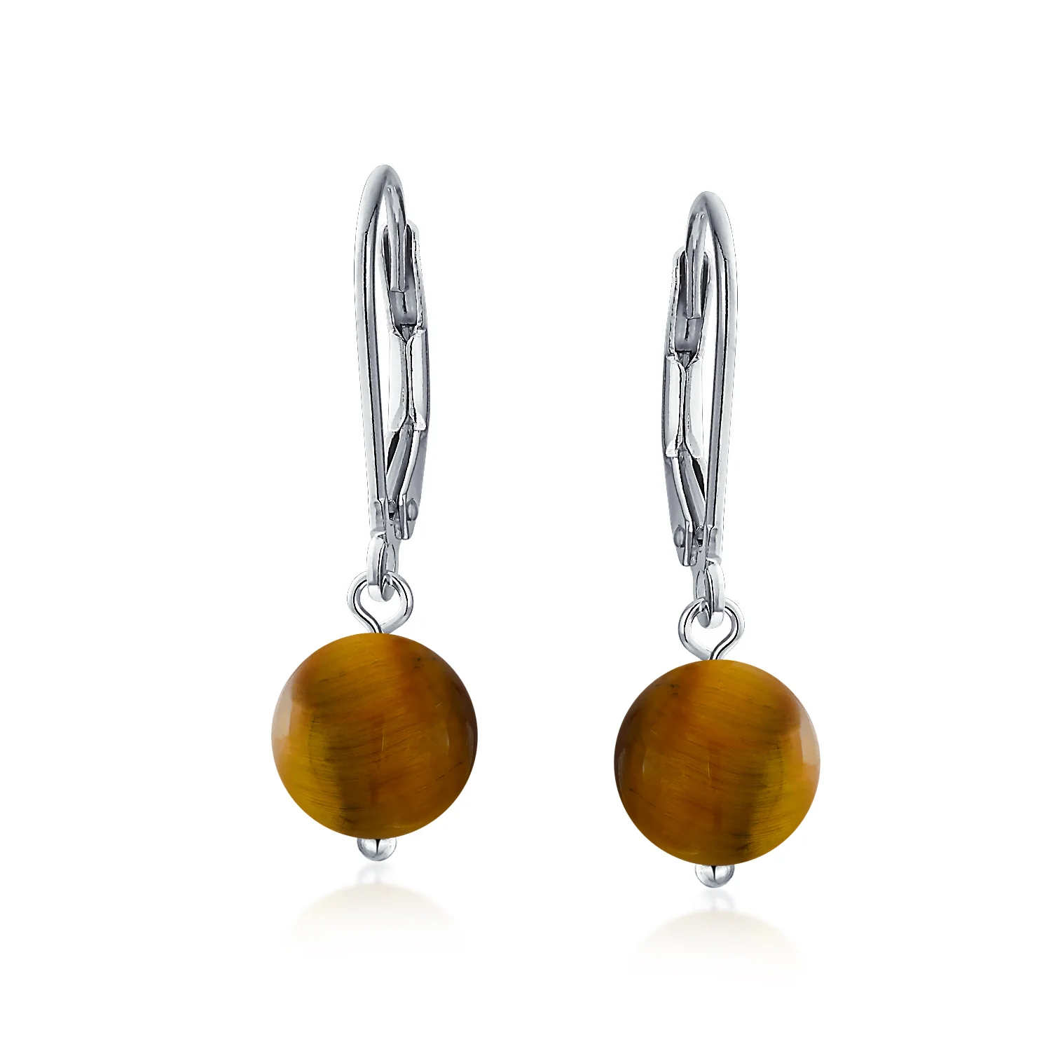 Simple Gemstone 8MM Drop Ball Earrings Secure Hinge Lever Back Sterling Silver - Image 23