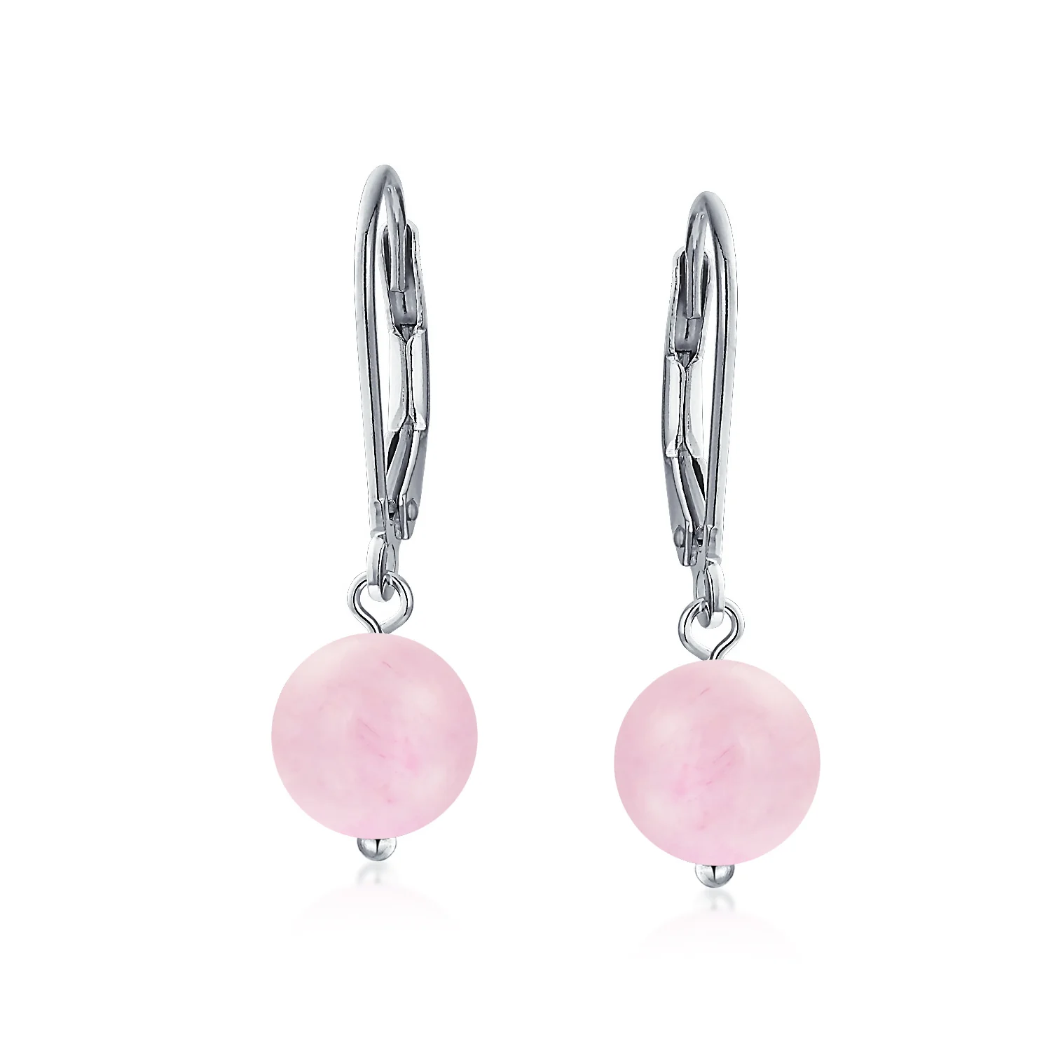 Simple Gemstone 8MM Drop Ball Earrings Secure Hinge Lever Back Sterling Silver - Image 25
