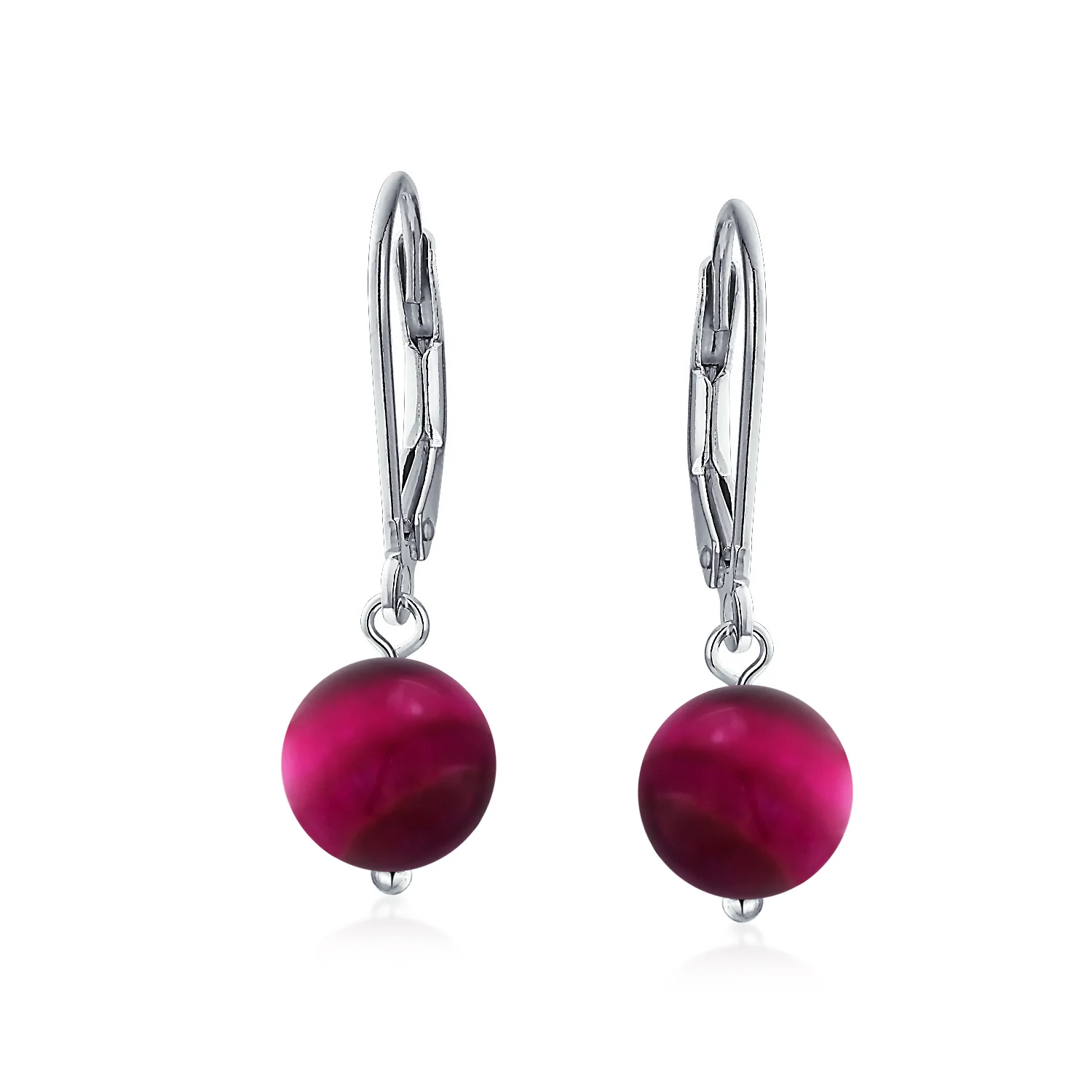 Simple Gemstone 8MM Drop Ball Earrings Secure Hinge Lever Back Sterling Silver - Image 26