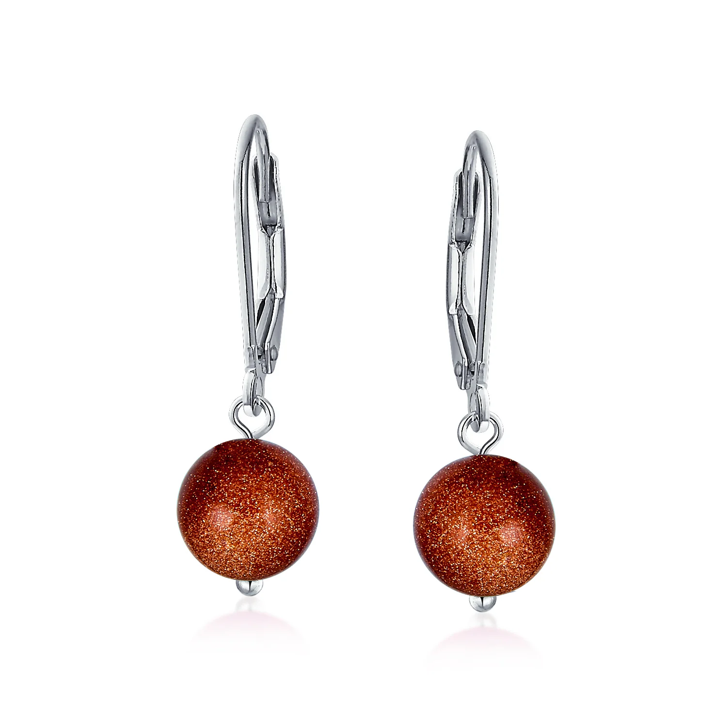 Simple Gemstone 8MM Drop Ball Earrings Secure Hinge Lever Back Sterling Silver - Image 31