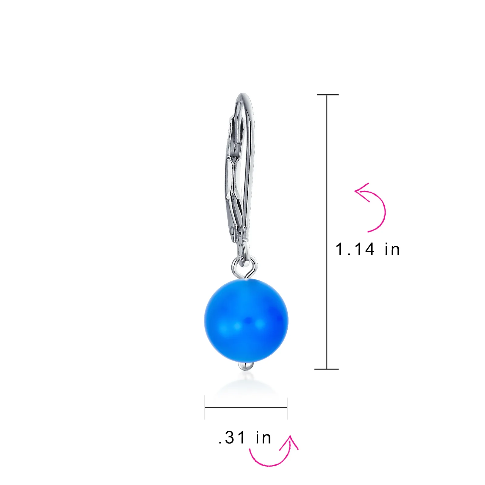 Simple Gemstone 8MM Drop Ball Earrings Secure Hinge Lever Back Sterling Silver - Image 62