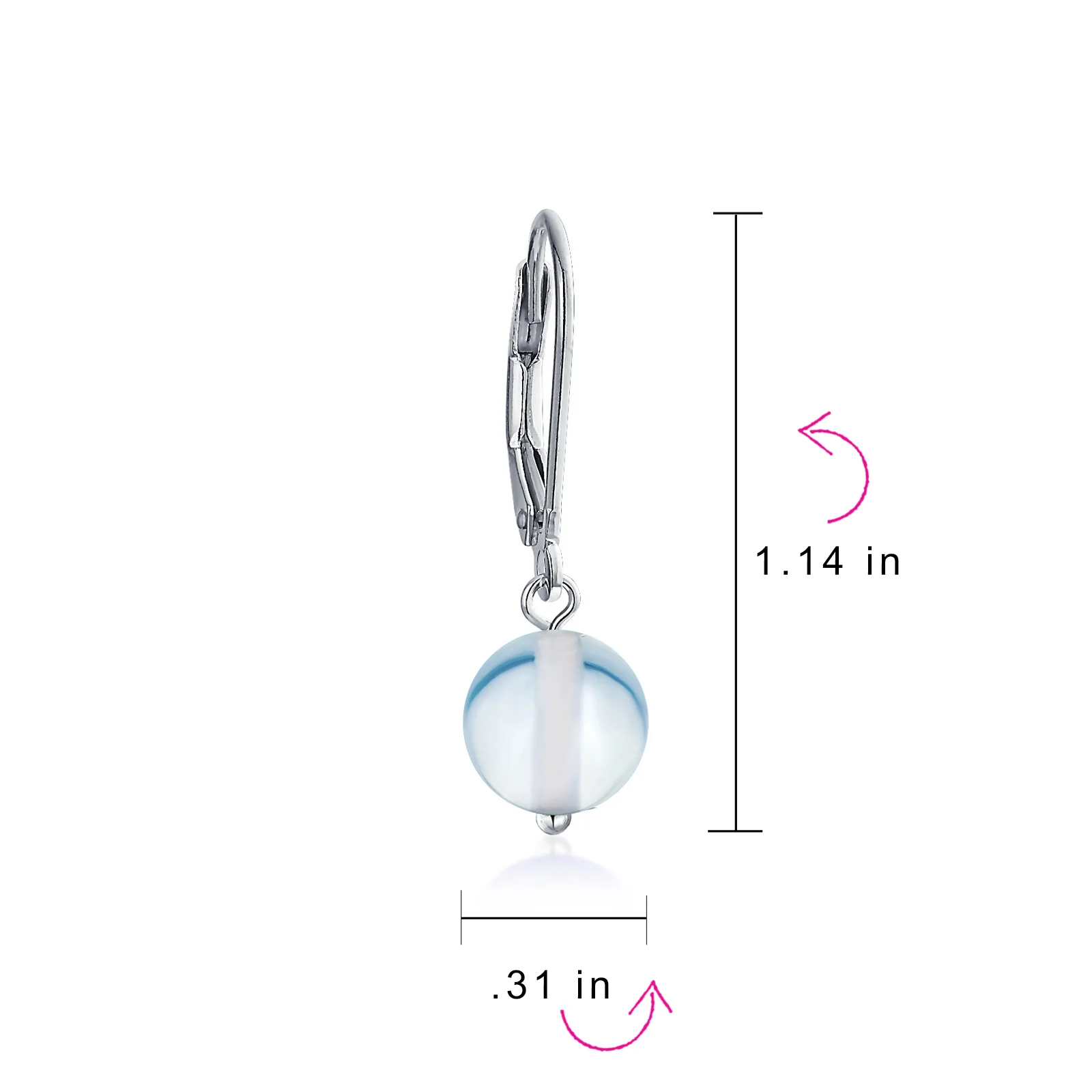 Simple Gemstone 8MM Drop Ball Earrings Secure Hinge Lever Back Sterling Silver - Image 64