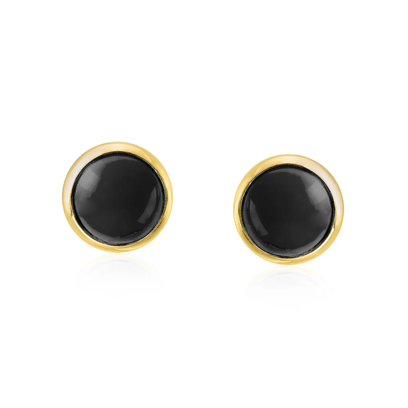 Turquoise Bezel Set Round Dome Button Stud Earrings Gold Plated Sterling Silver - Image 10