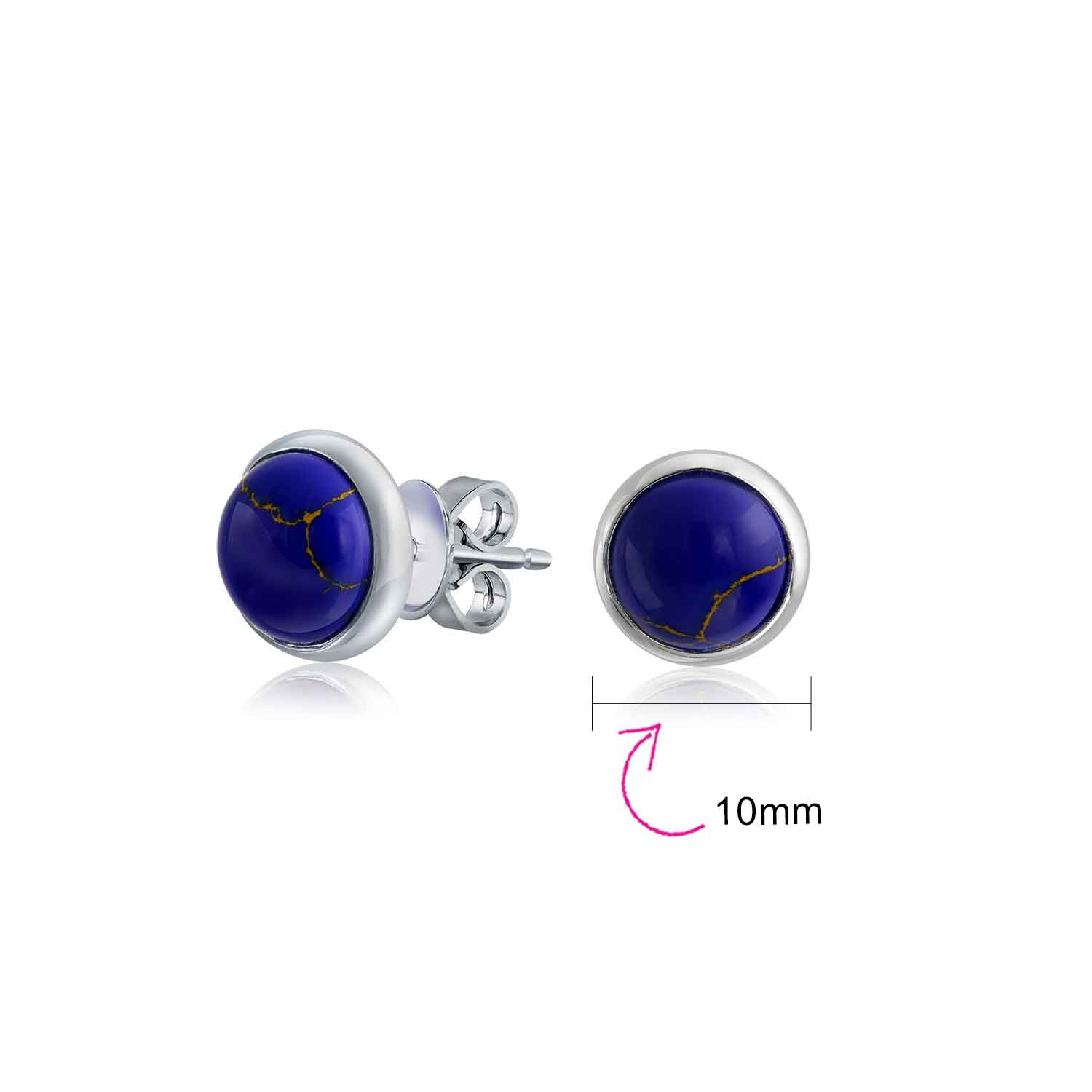 Turquoise Bezel Set Round Dome Button Stud Earrings Gold Plated Sterling Silver - Image 18