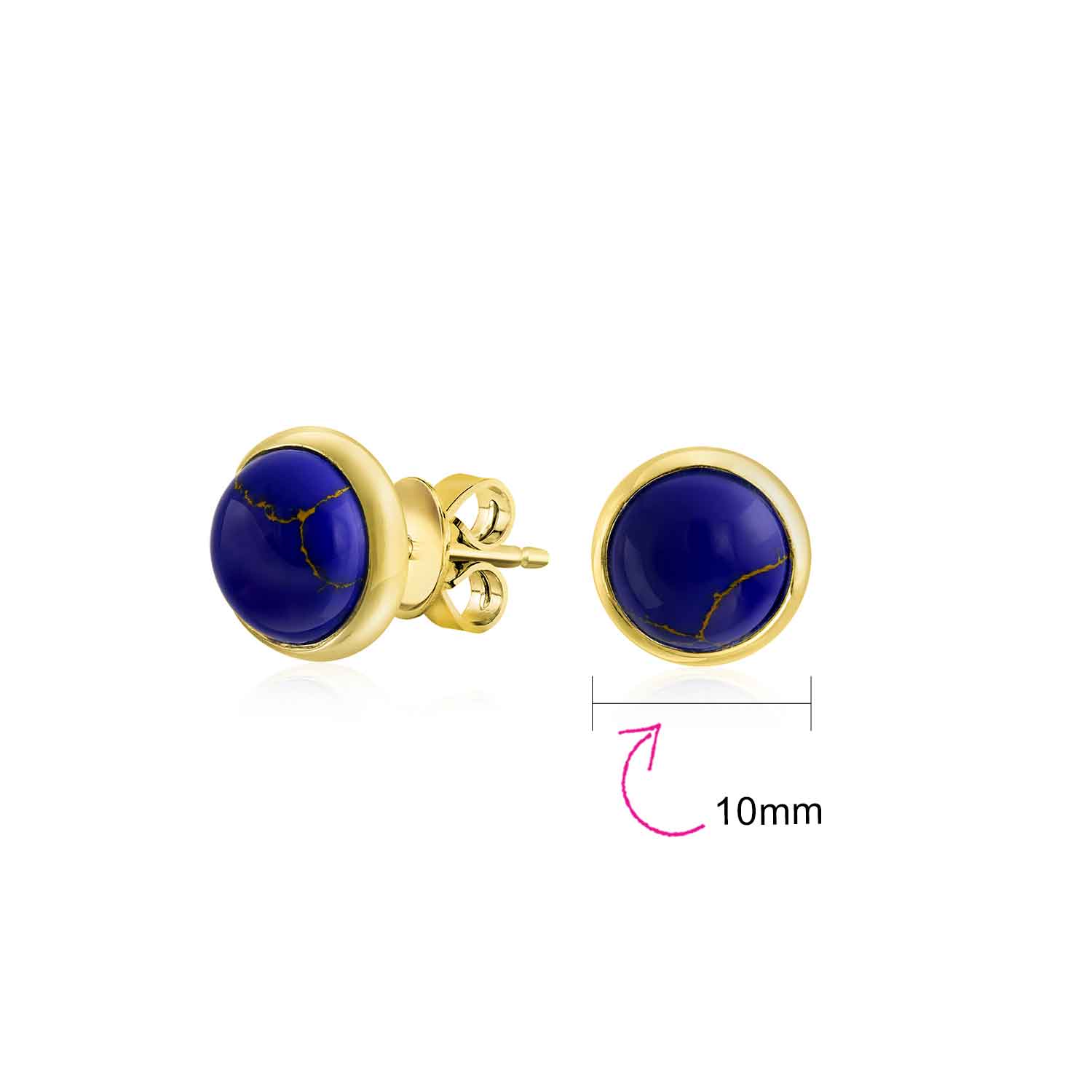 Turquoise Bezel Set Round Dome Button Stud Earrings Gold Plated Sterling Silver - Image 19