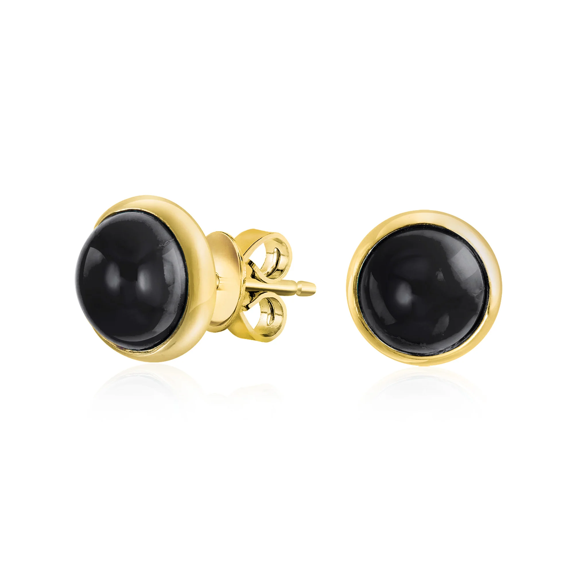 Turquoise Bezel Set Round Dome Button Stud Earrings Gold Plated Sterling Silver - Image 5