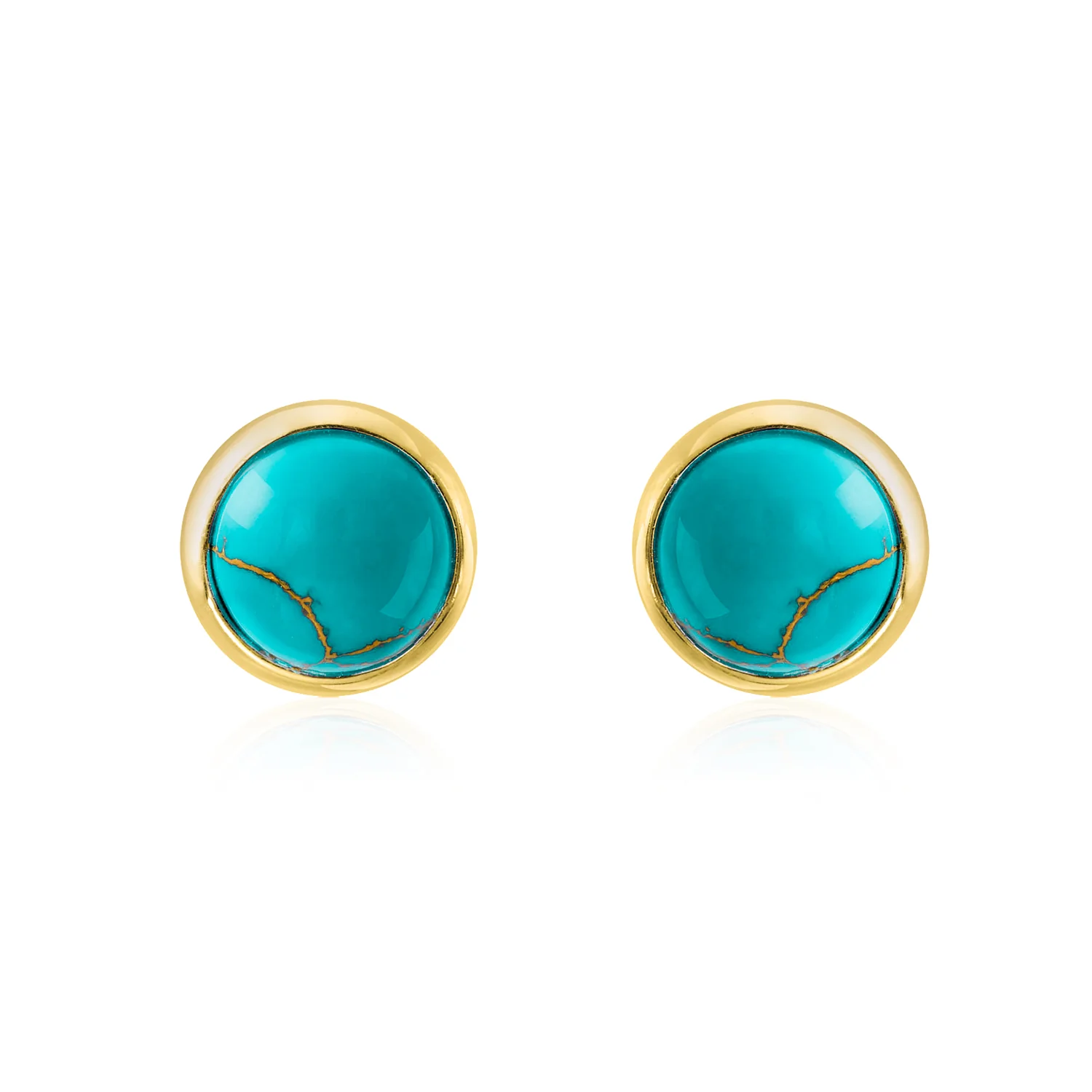 Turquoise Bezel Set Round Dome Button Stud Earrings Gold Plated Sterling Silver - Image 6