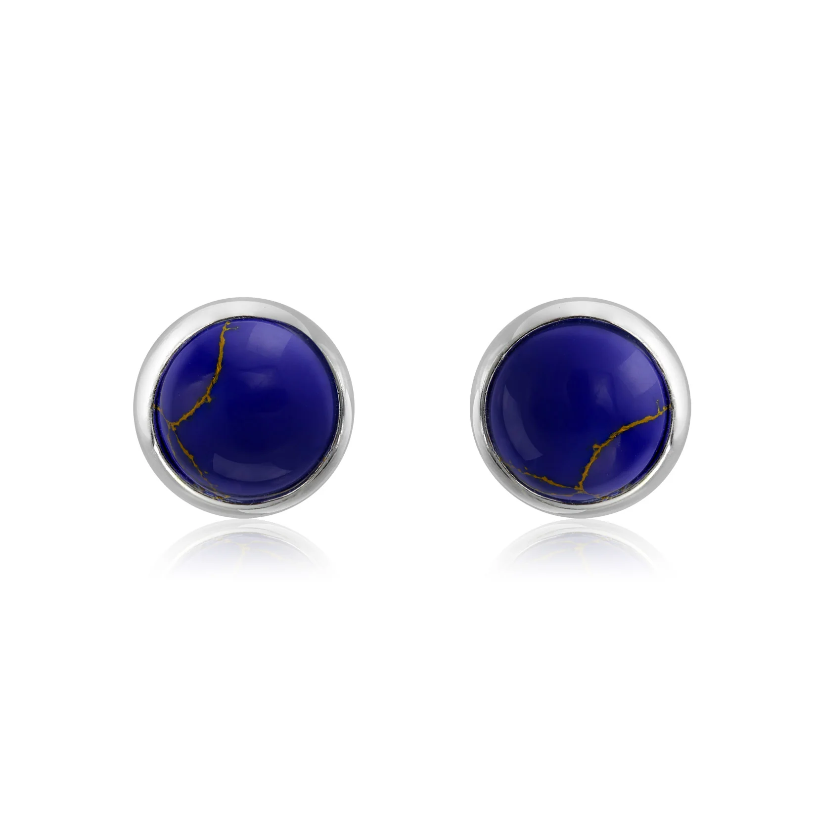 Turquoise Bezel Set Round Dome Button Stud Earrings Gold Plated Sterling Silver - Image 8