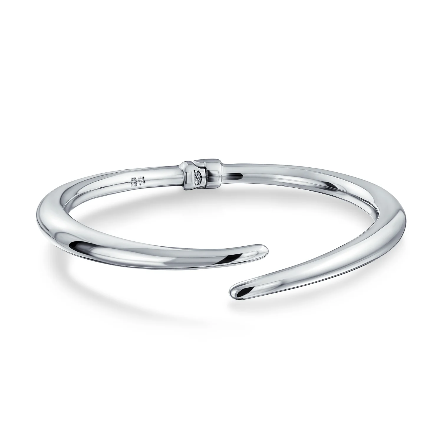 Modern Bypass Pointed Tip Bangle Bracelet .925 Sterling Silver Lightweight Hinge Closure 7.5-8 Inch