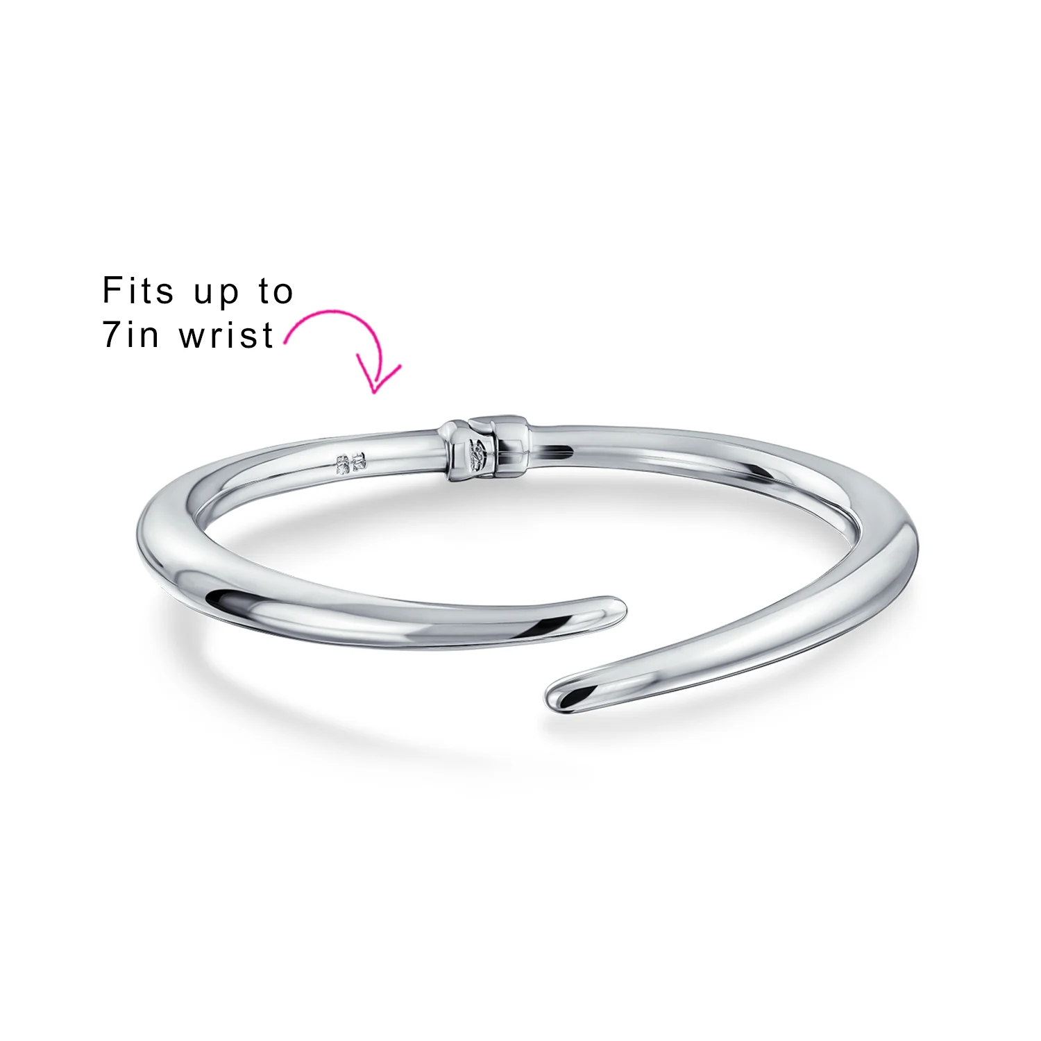 Modern Bypass Pointed Tip Bangle Bracelet .925 Sterling Silver Lightweight Hinge Closure 7.5-8 Inch - Image 3