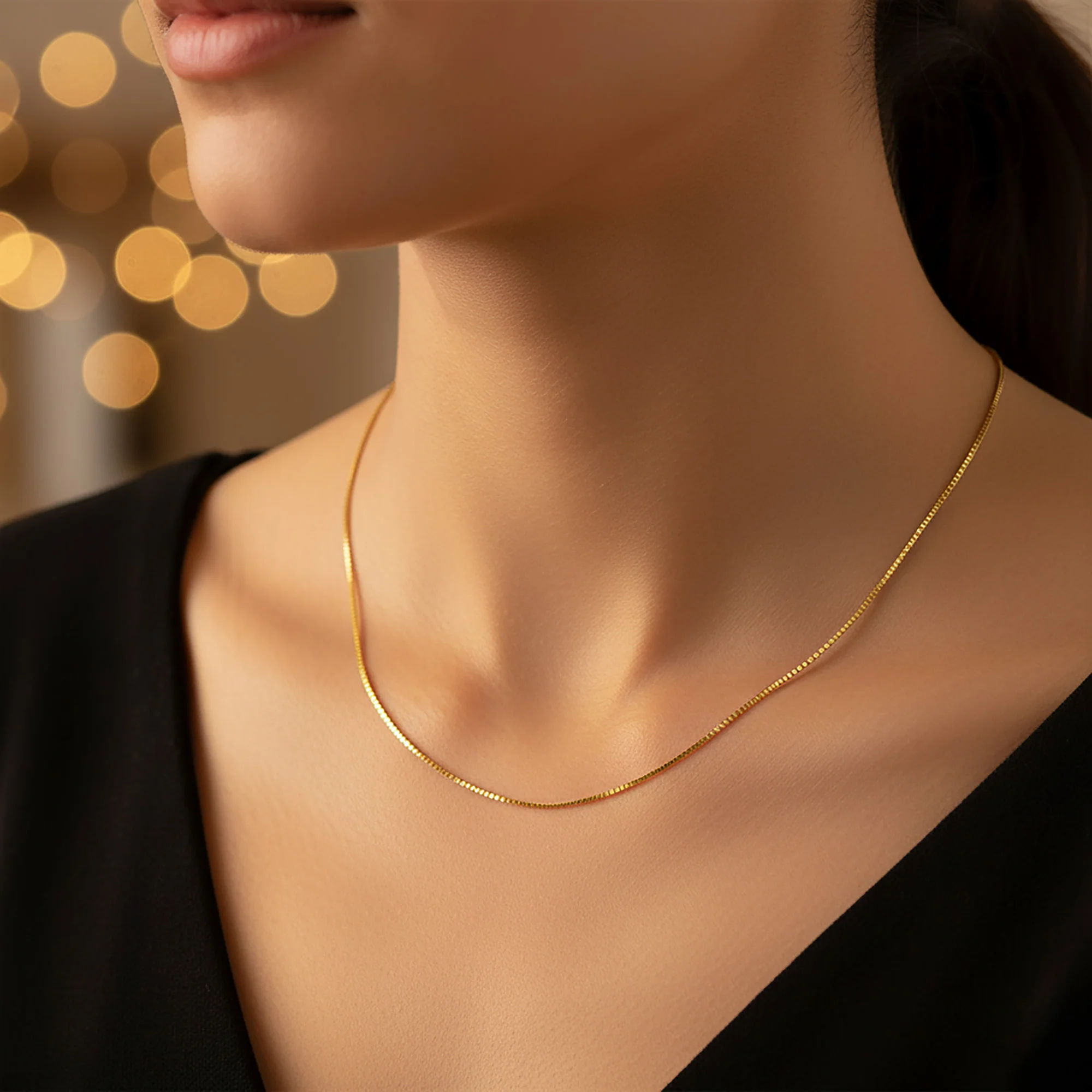 Thin 019 Gauge Box Chain Necklace Gold Plated Sterling Silver 16 Inch - Image 5