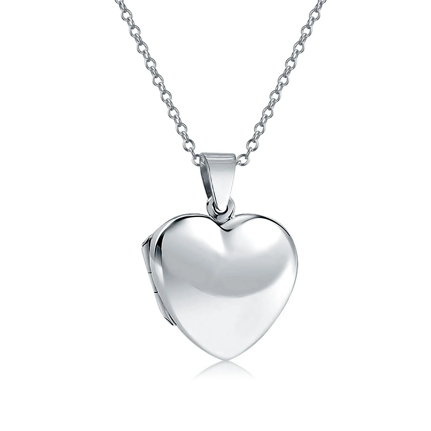 Simple Keepsake Puff Heart Shaped Photo Locket Necklace Pendant .925 Sterling Silver