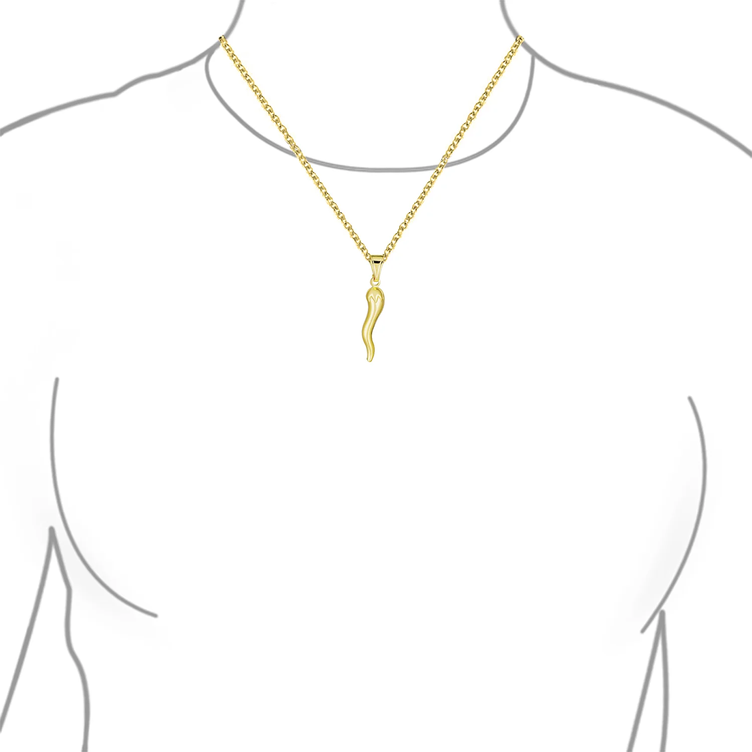 Simple Italian Chili Pepper Horn Amulet Pendant Necklace Gold Plated 18" Chain - Image 2