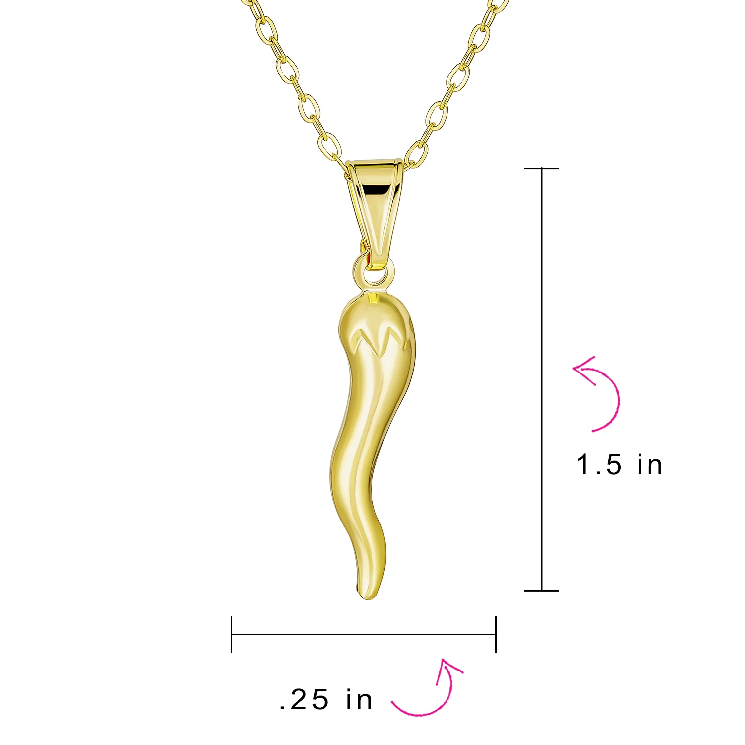 Simple Italian Chili Pepper Horn Amulet Pendant Necklace Gold Plated 18" Chain - Image 3