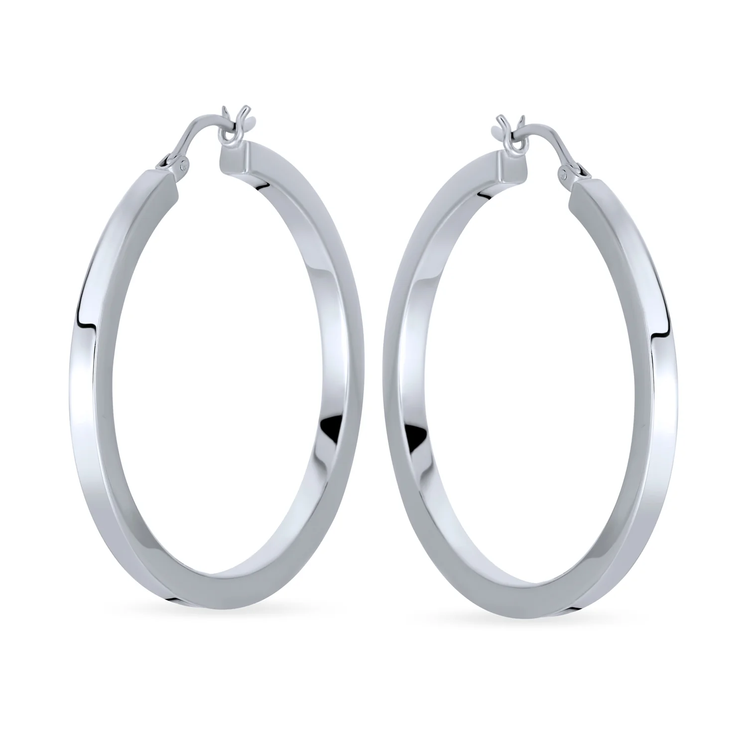 Simple Large Hoop Huggie Earrings Sterling Silver 1.65 Inch Diameter - Image 2
