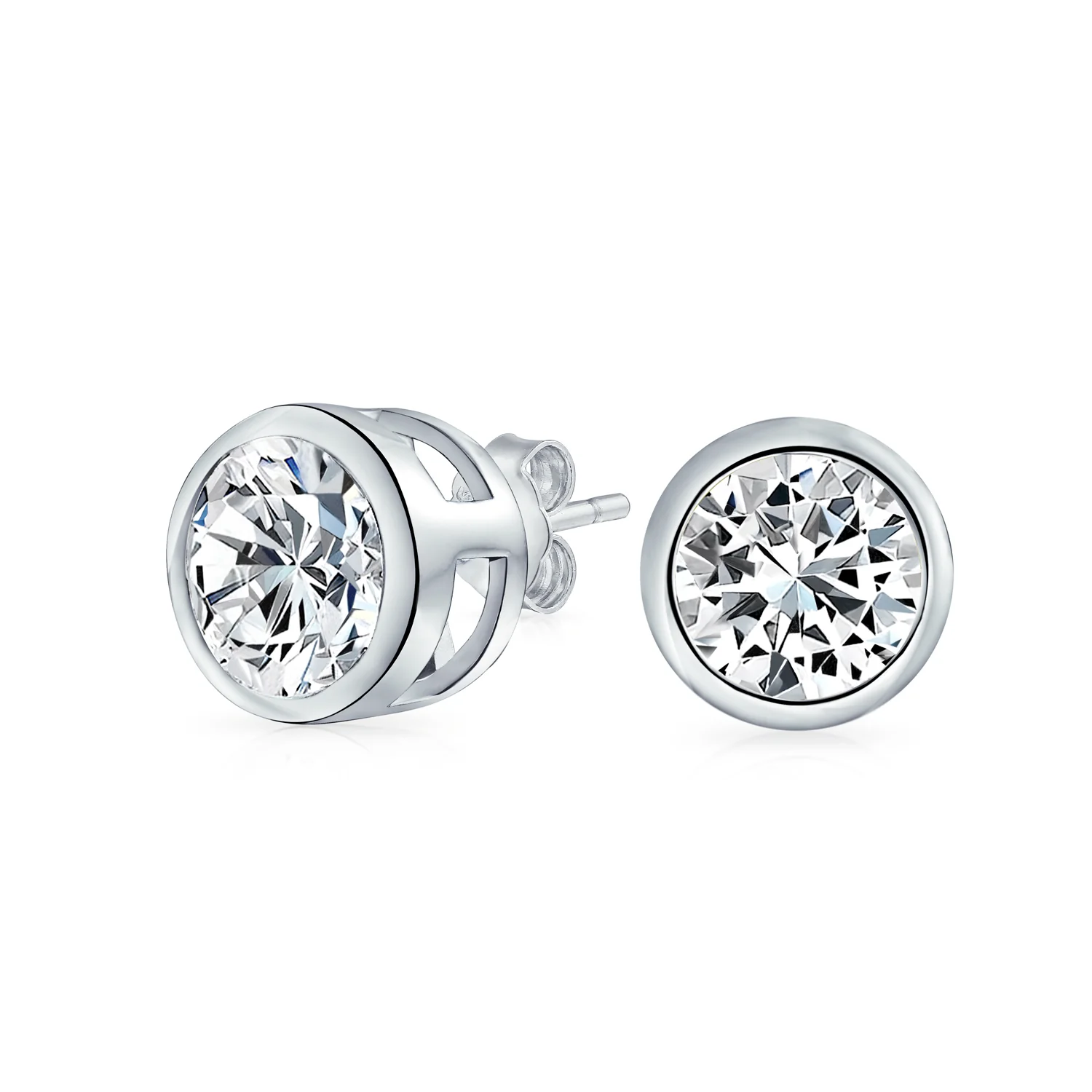 Simple Martini Bezel Set CZ Stud Earrings Rose Gold Sterling Silver 5-9MM - Image 3