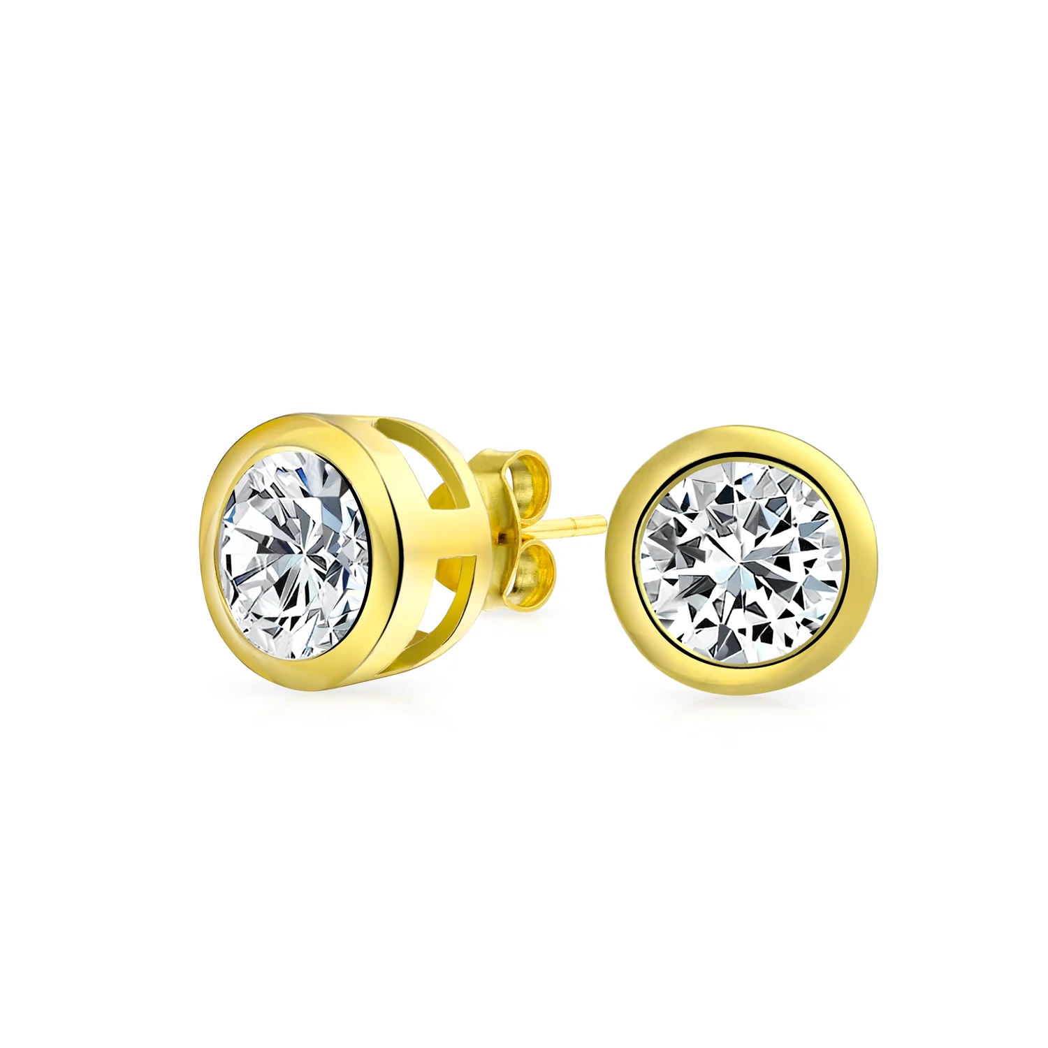 Simple Martini Bezel Set CZ Stud Earrings Rose Gold Sterling Silver 5-9MM - Image 4